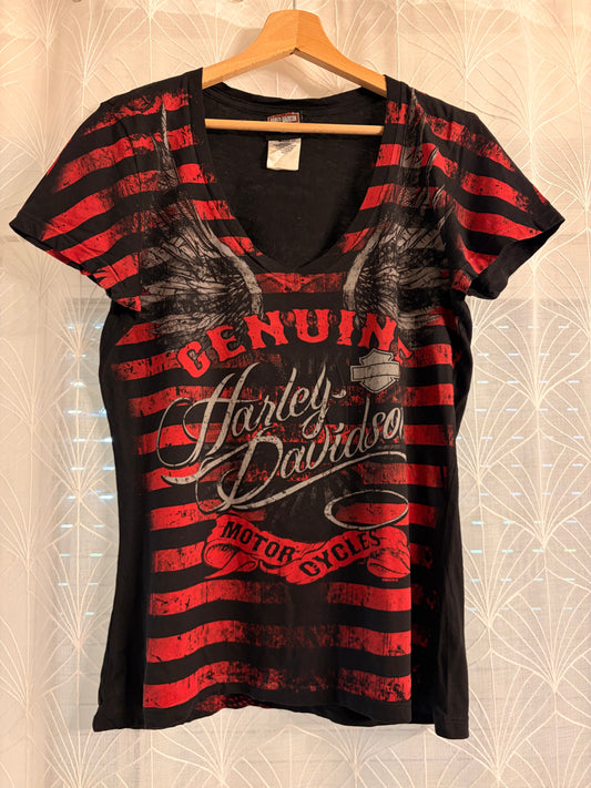 T-shirt Harley-Davidson Rimouski Québec Grunge Corset Col V 100% Coton – Femme – Taille M