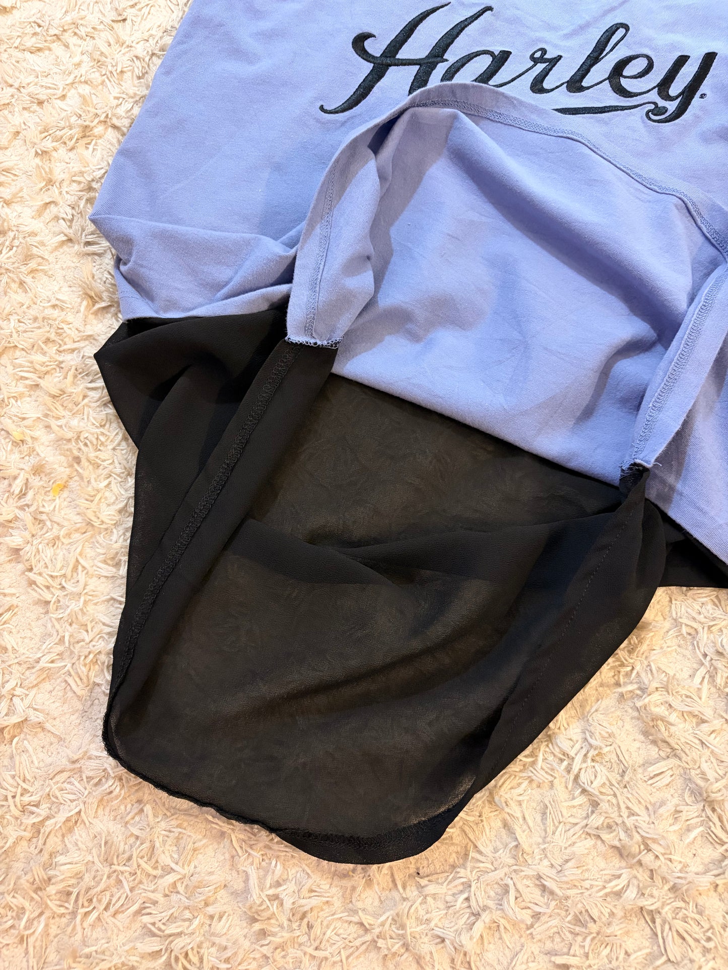 Débardeur Harley-Davidson El Paso Texas Bi-matière Lavande Brodé Voile Noir Transparent – Femme – Taille M