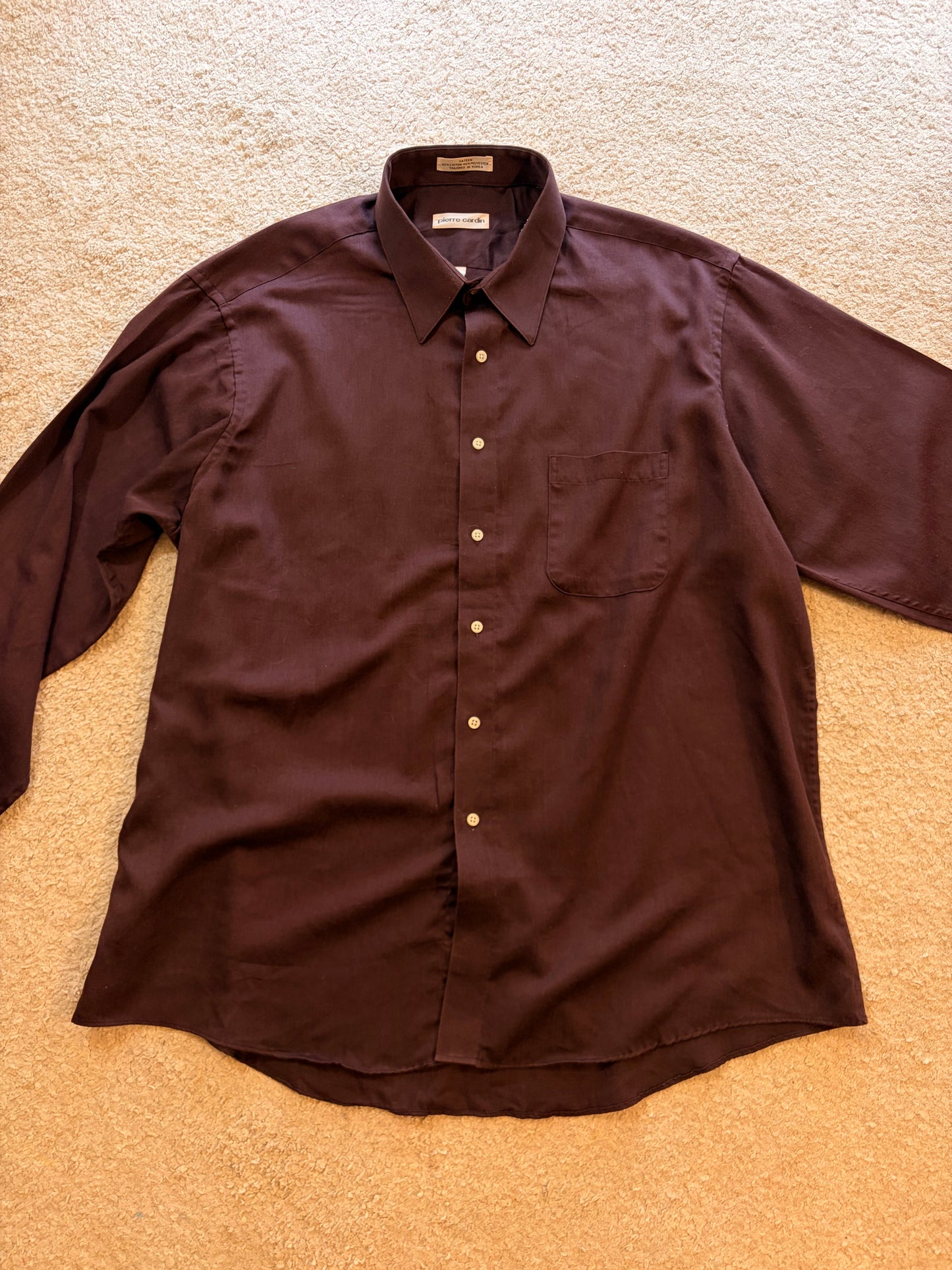 Chemise Pierre Cardin Manches Longues Satinée Chocolat / Bordeaux – Taille XL