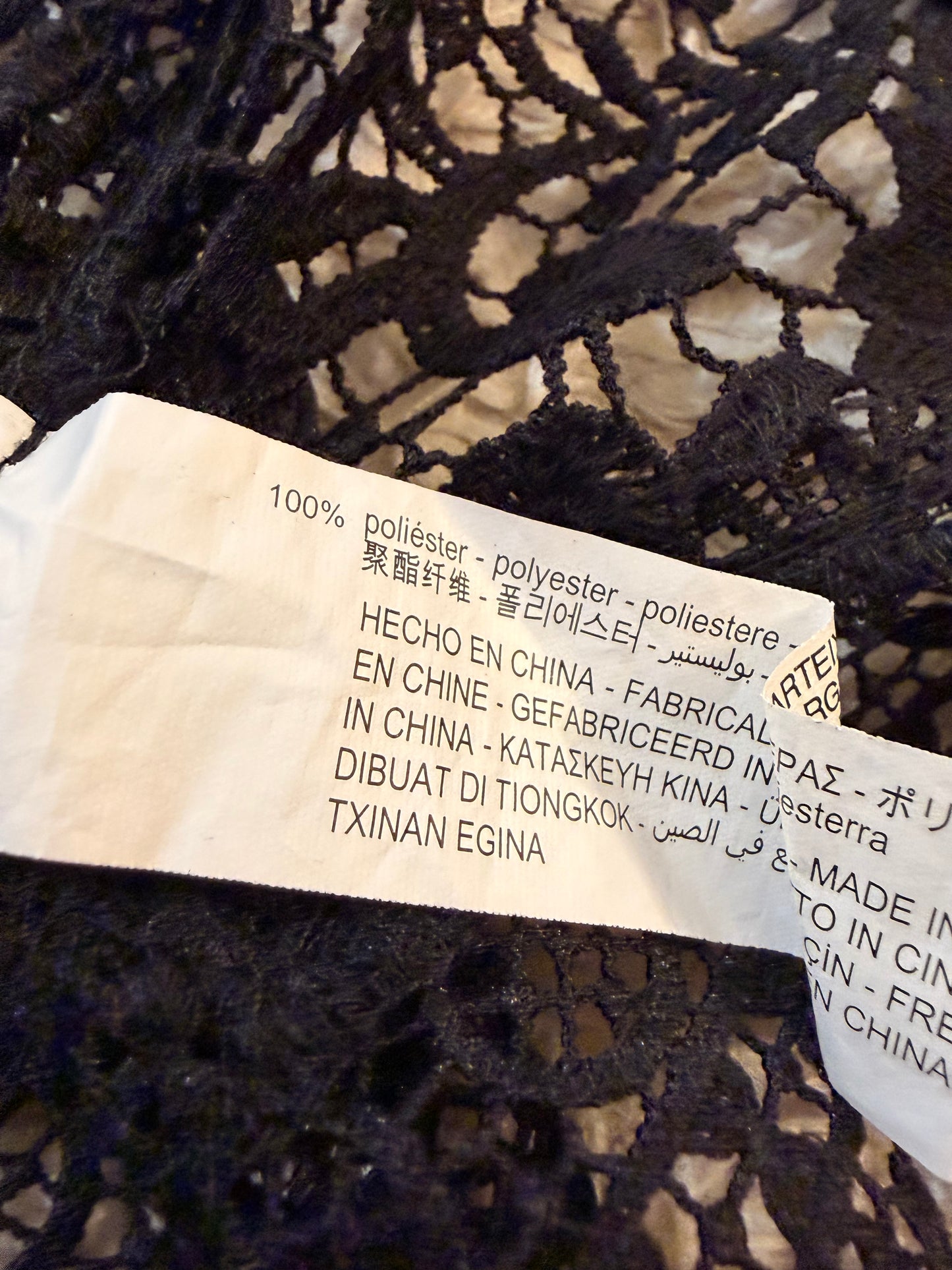Boléro Zara Noir Dentelle Guipure Florale Manches 3/4 Veste Courte Cérémonie – Femme – Taille S