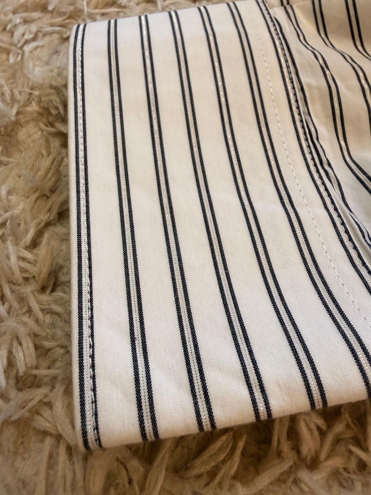 Chemise Perry Ellis Rayures Horizontales/Verticales Contrastées Blanc/Noir 99% Coton – Homme – Taille XL