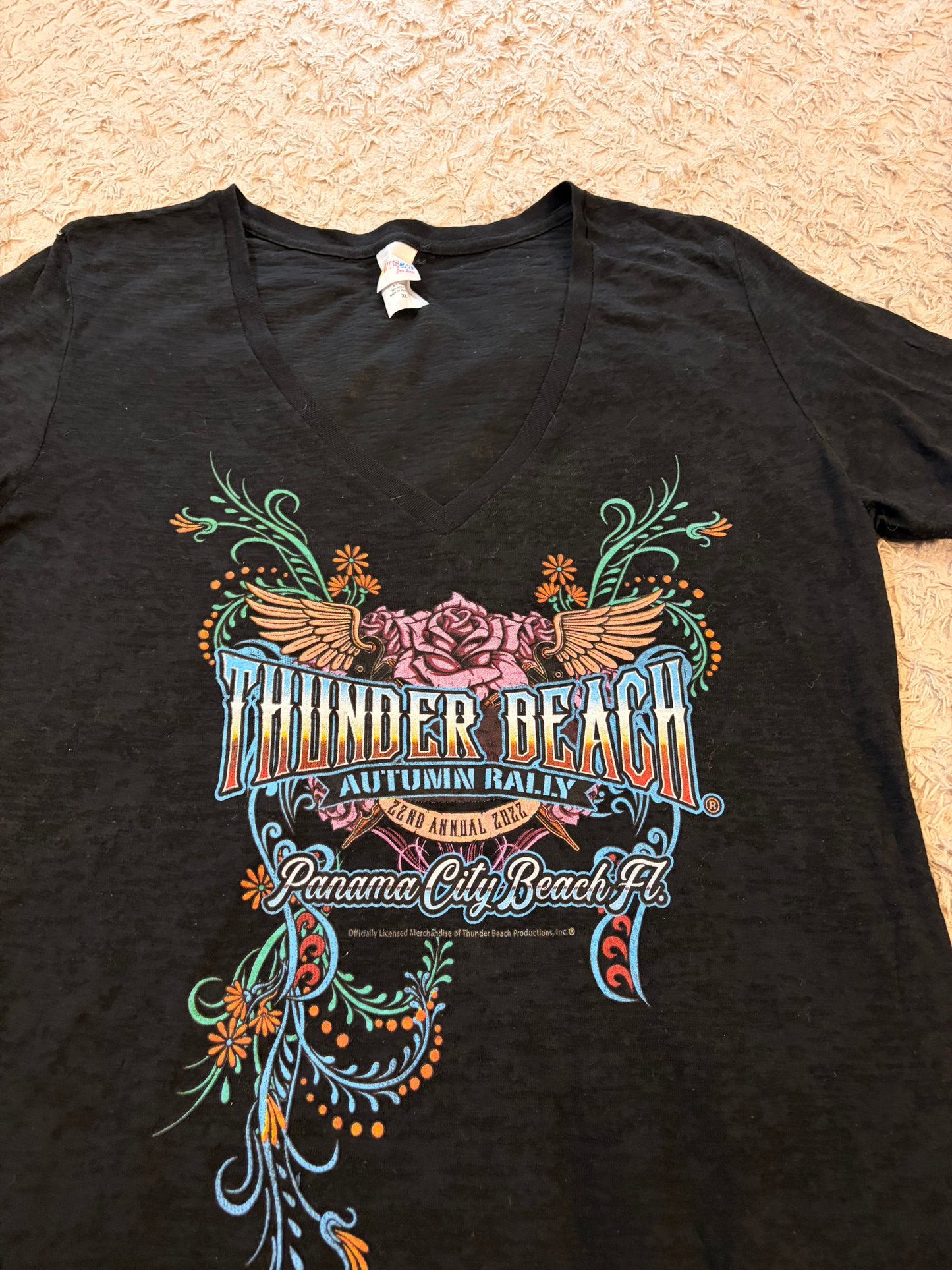 T-shirt NASCAR for Her Thunder Beach Florida Rally 2022 Col V Noir Graphique Multicolore – Femme – Taille XL