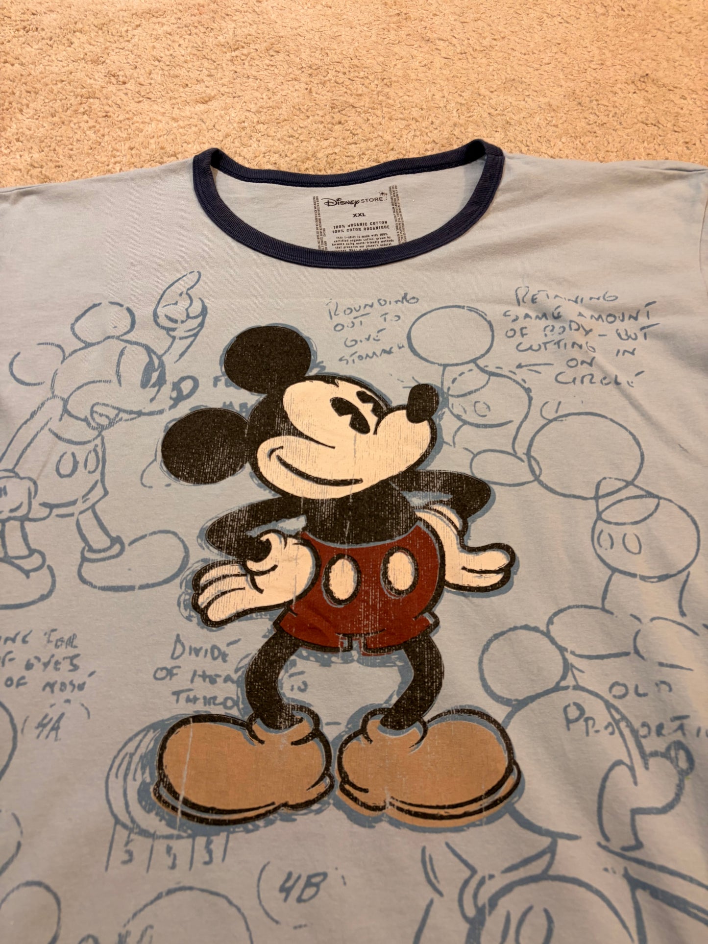 T-shirt Disney Ringer Bleu Ciel Mickey Mouse Croquis – Taille XXL | Seconde Main