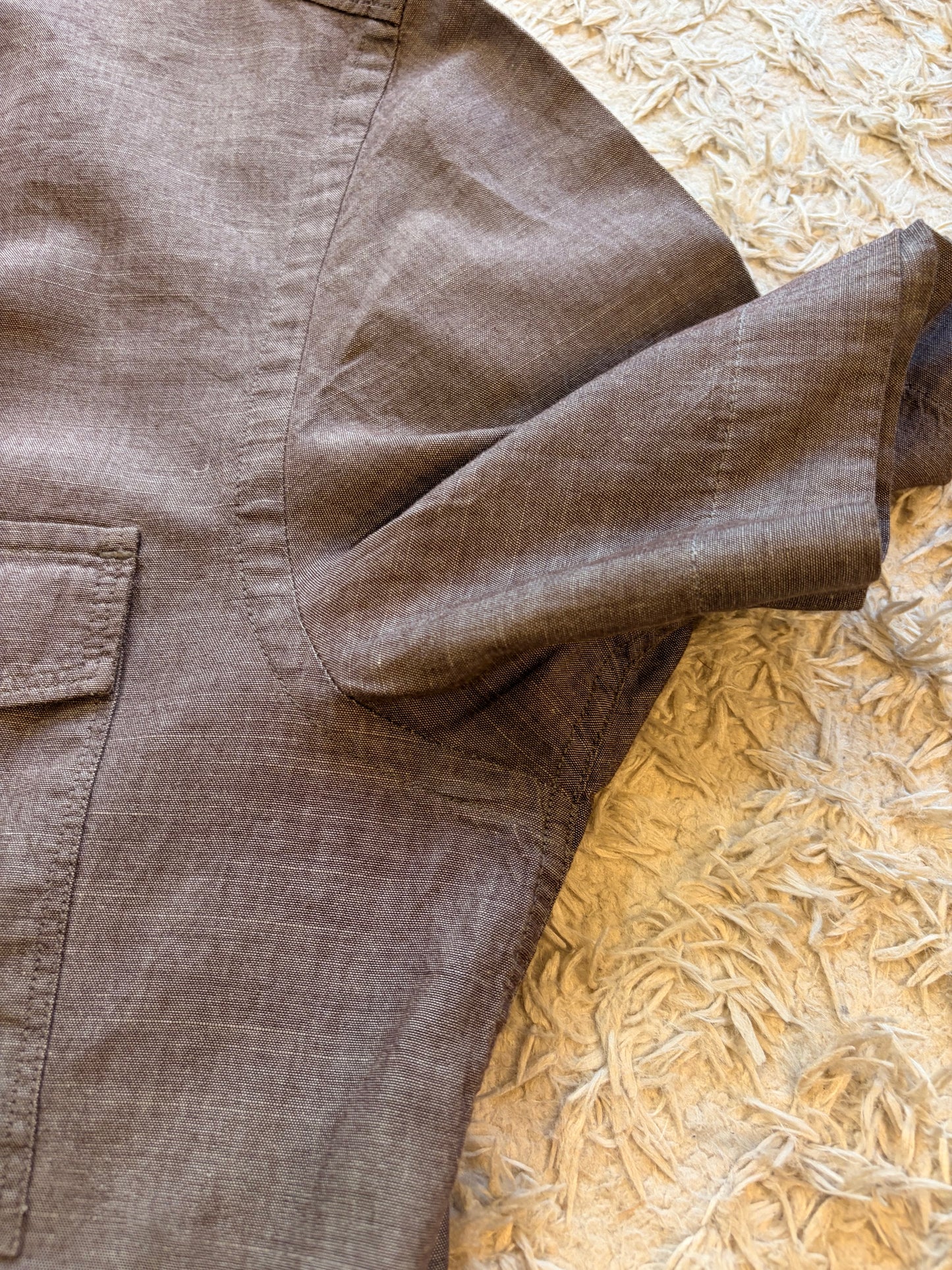 Chemise Manches Courtes Perry Ellis Marron/Taupe Chiné 100% Coton Double Poche – Homme – Taille M