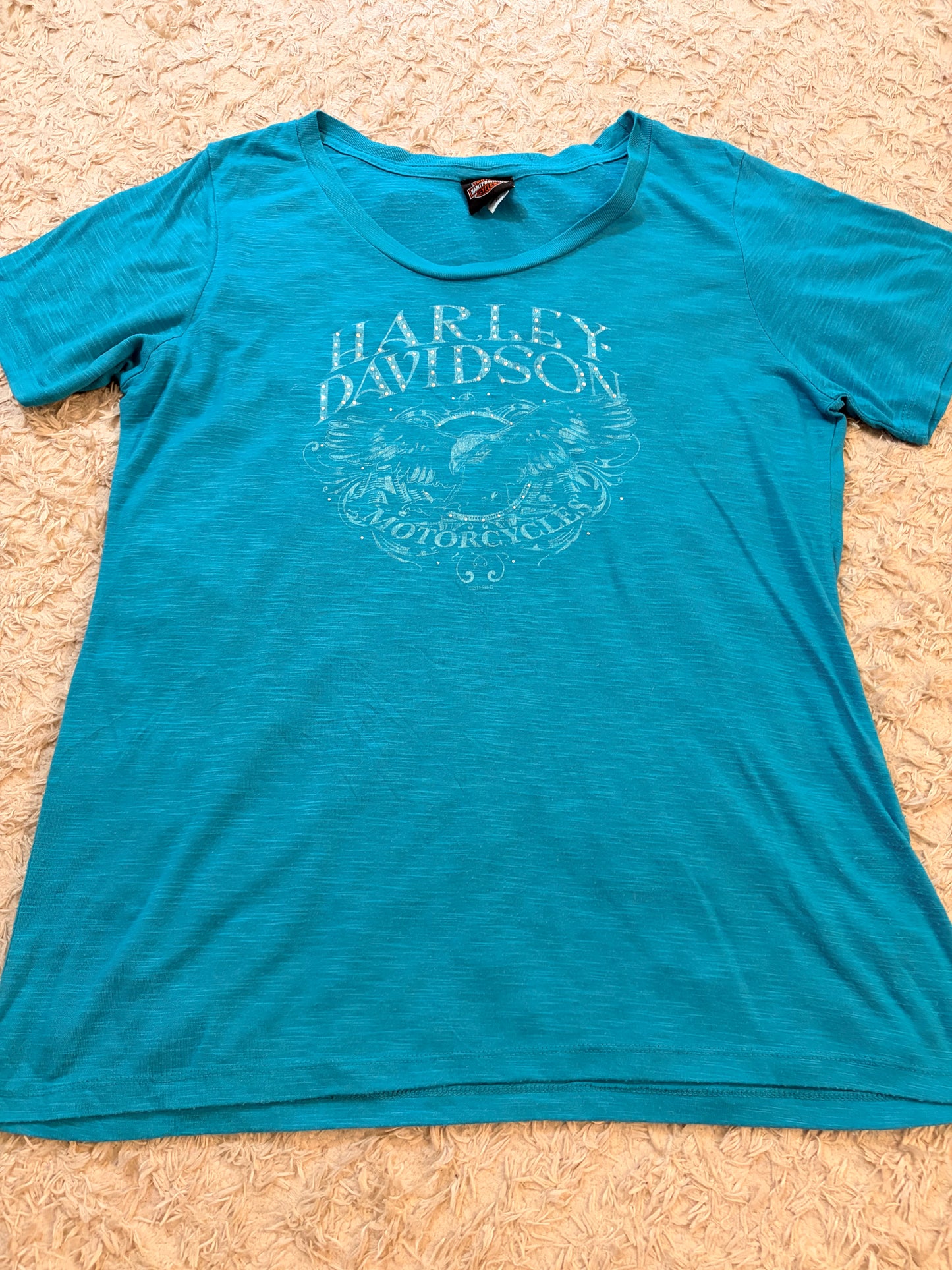 T-shirt Harley-Davidson Nashville Music City Strass Aigle Bleu Turquoise Fluide – Femme – Taille XL