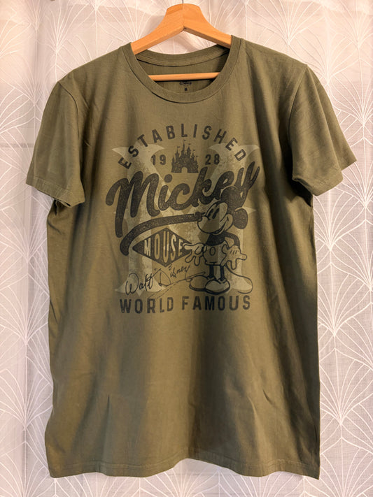 T-shirt Disney Mickey Mouse Established 1928 Kaki Vintage – Mixte – Taille M