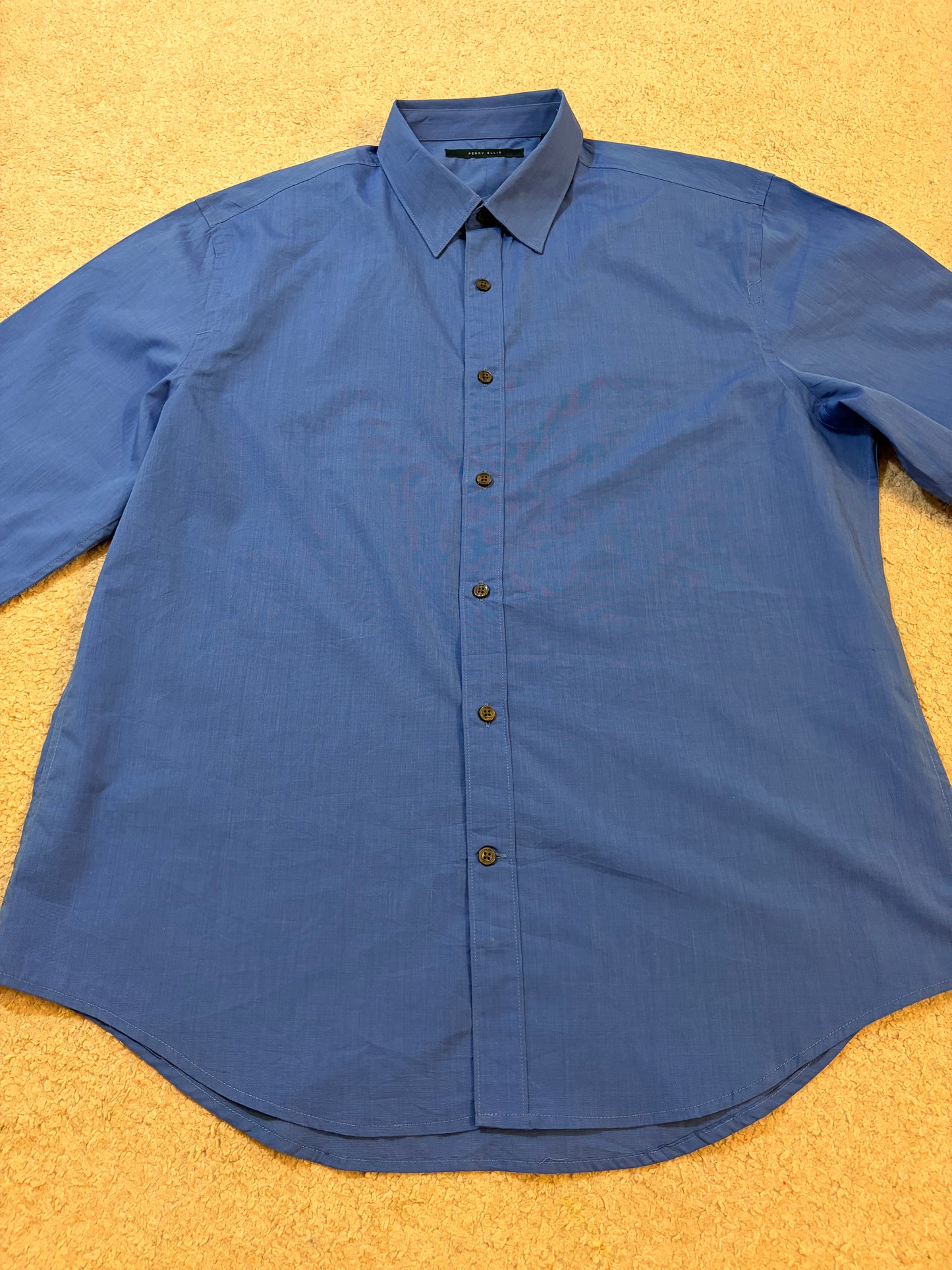 Chemise Perry Ellis Bleu Azur/Royal Manches Longues 100% Coton – Homme – Taille XL