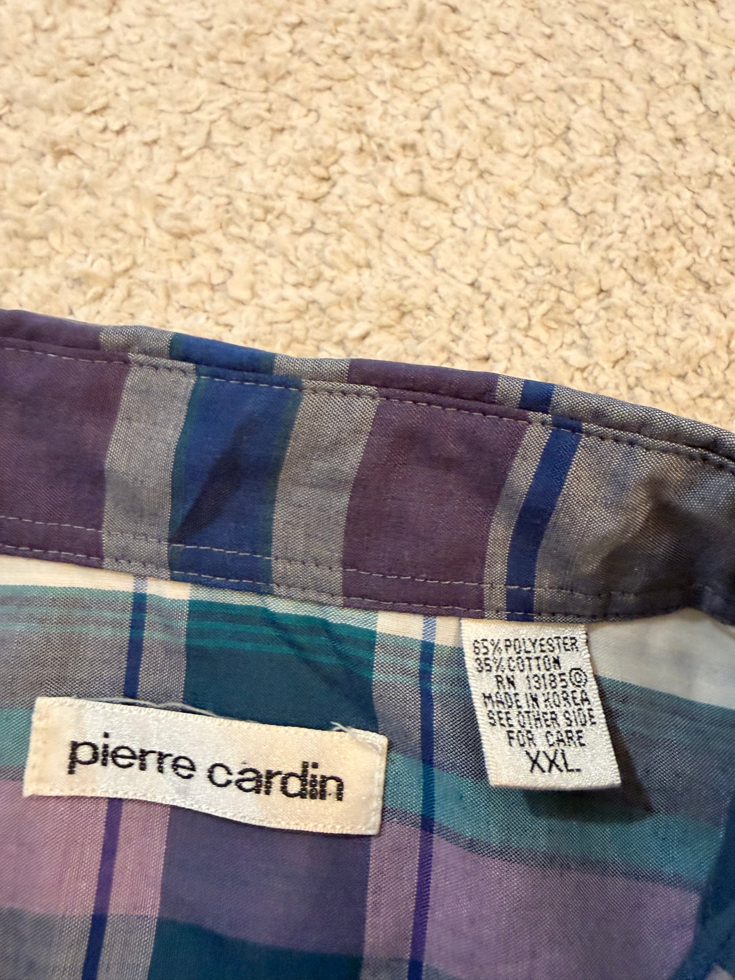 Chemise Pierre Cardin Tartan Gris Violet Bleu Canard – Taille XXL | Seconde Main