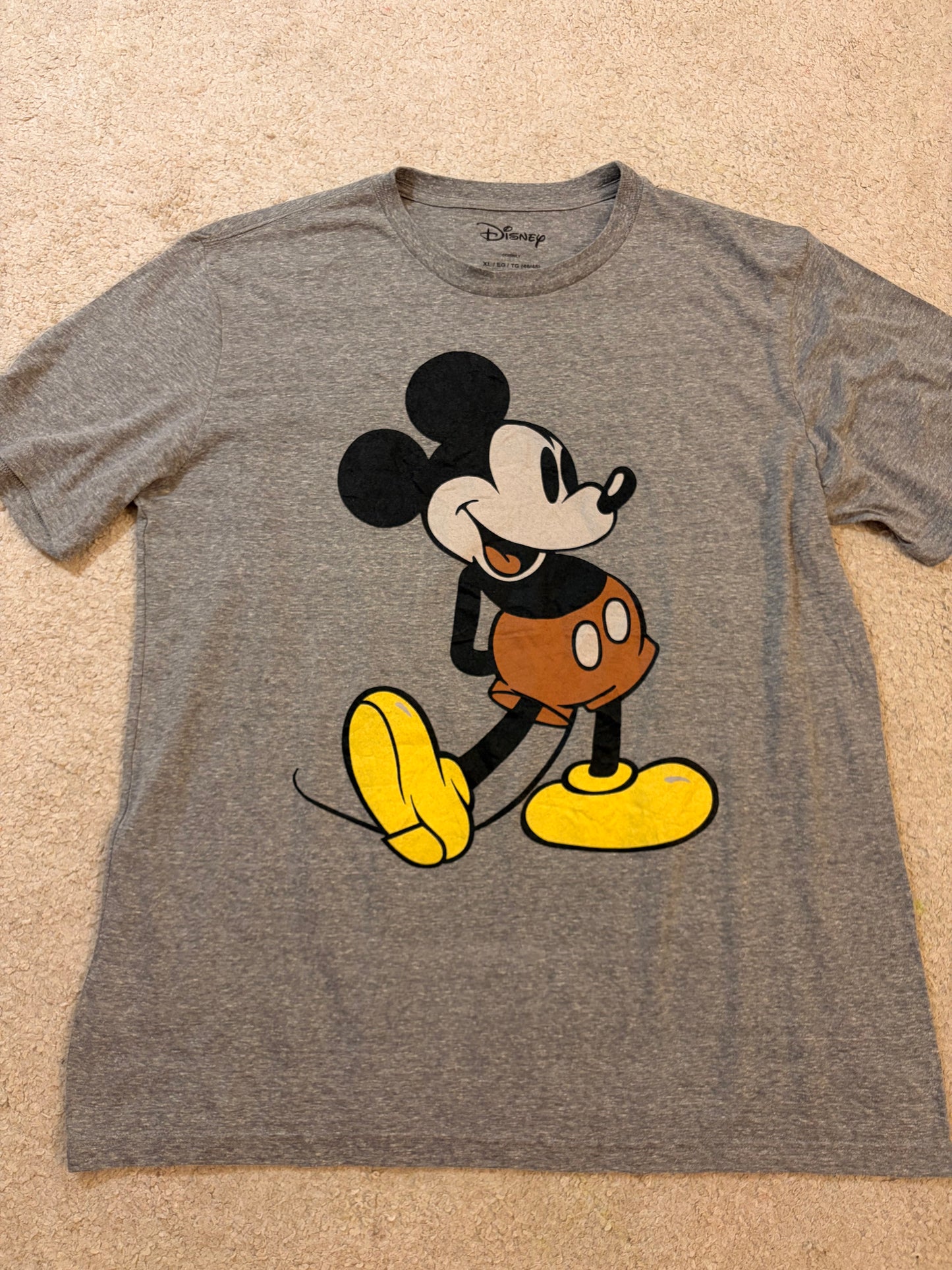 T-shirt Disney Mickey Mouse Classique Gris Chiné Imprimé Rétro – Mixte – Taille XL