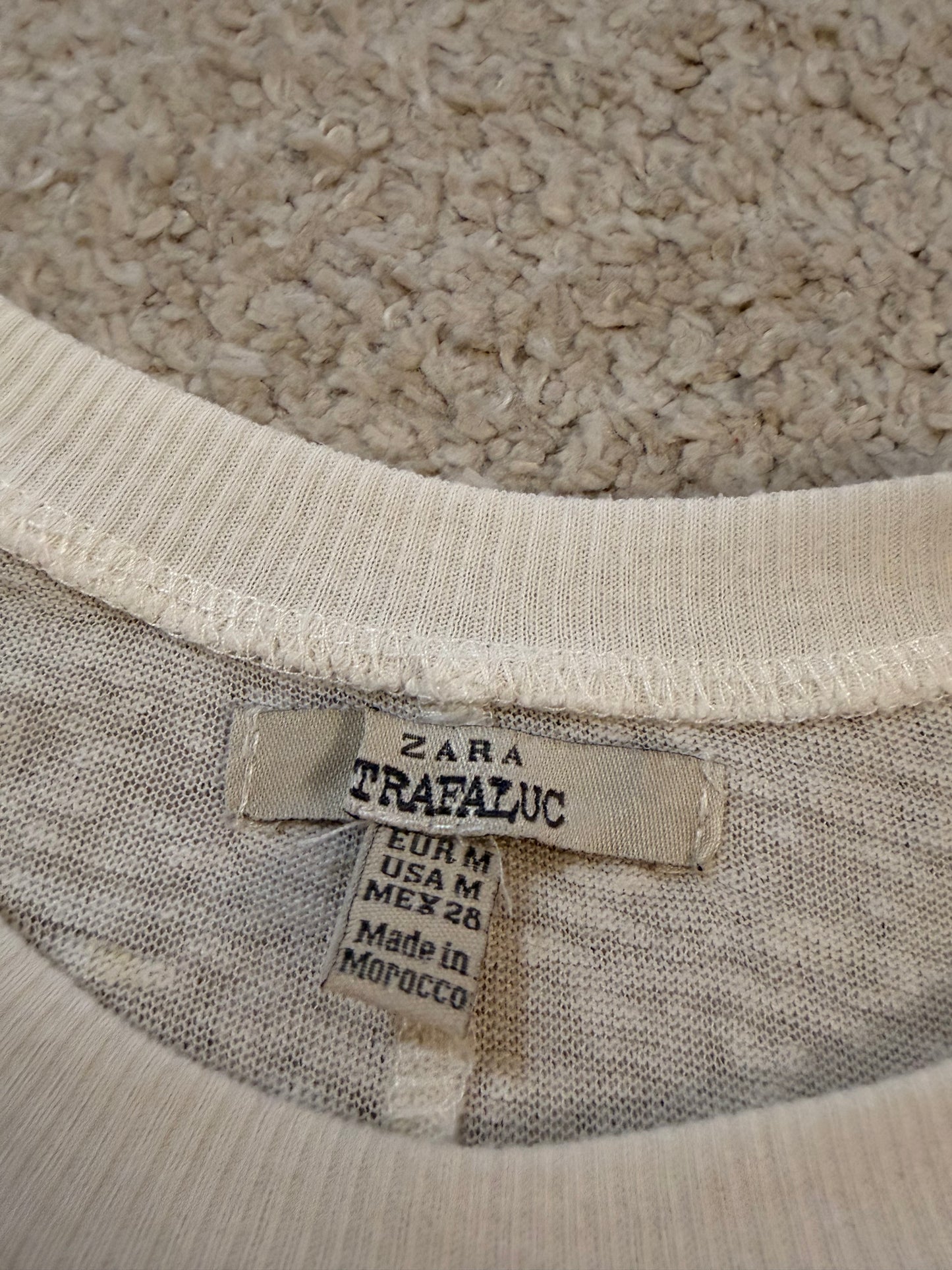 Top Sans Manches Zara Trafaluc Écru Dentelle Florale Motifs Festonnés – Taille M Femme | Seconde Main