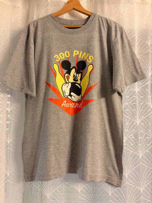 T-shirt Disney Mickey Mouse Bowling 300 Pins Award Gris Chiné – Taille M/L | Seconde Main