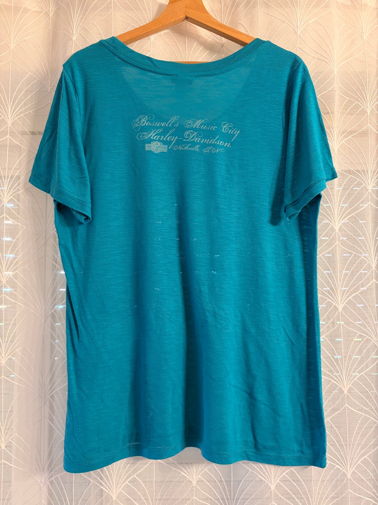 T-shirt Harley-Davidson Nashville Music City Strass Aigle Bleu Turquoise Fluide – Femme – Taille XL