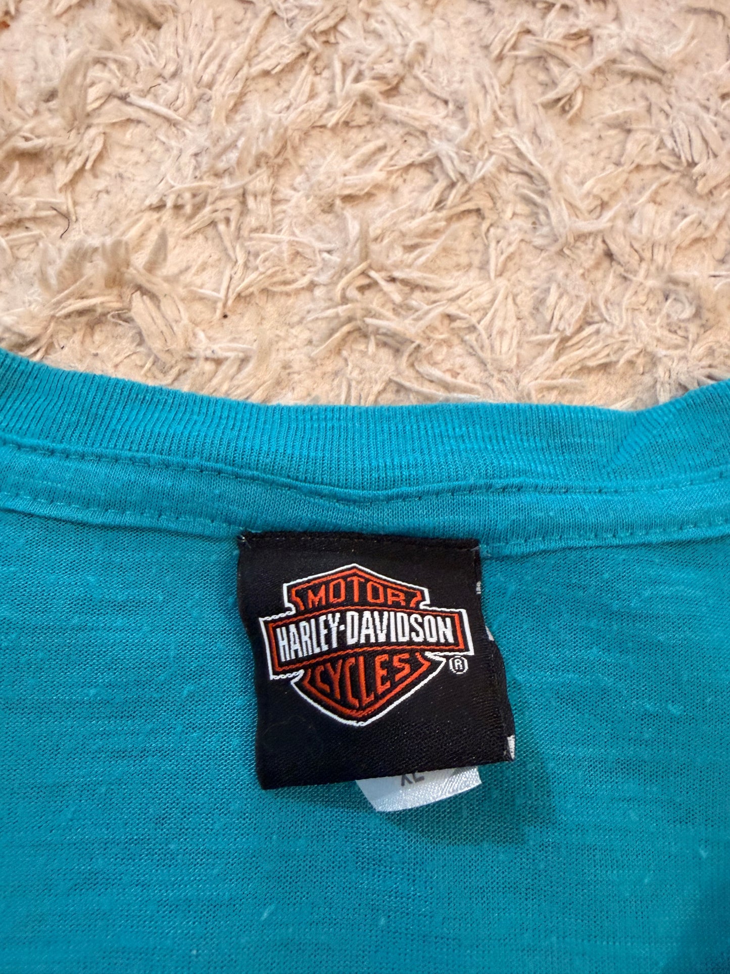 T-shirt Harley-Davidson Nashville Music City Strass Aigle Bleu Turquoise Fluide – Femme – Taille XL