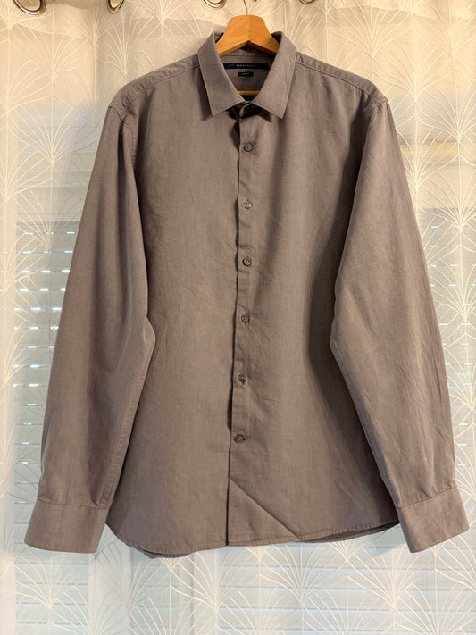 Chemise Perry Ellis Slim Fit Gris Taupe Uni Texturé 100% Coton – Homme – Taille XL