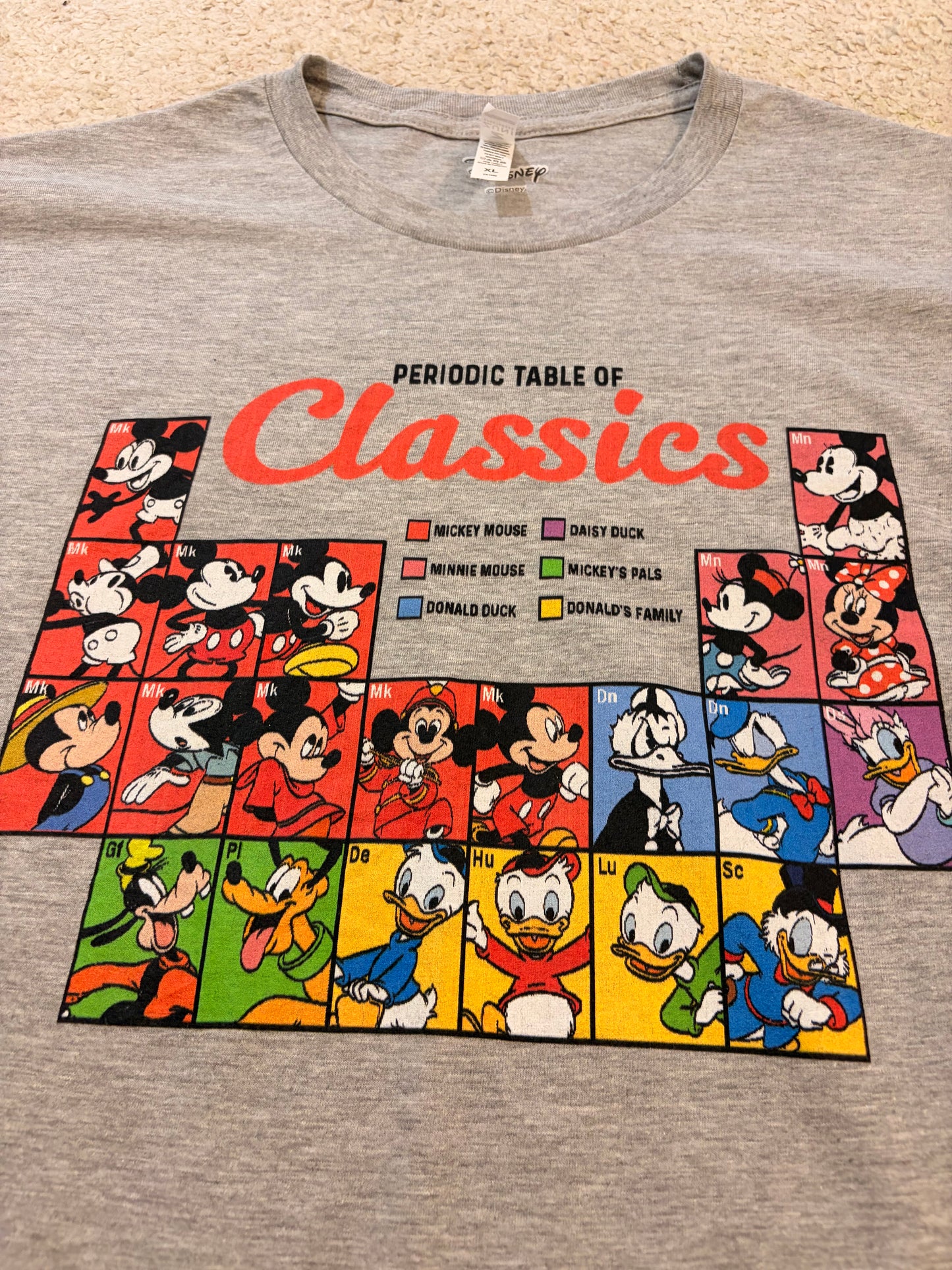 T-shirt Disney « Periodic Table of Classics » Mickey & Amis Gris – Taille XL