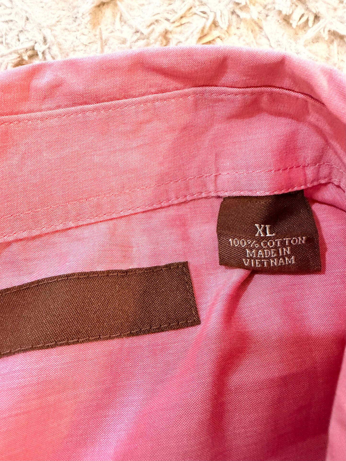 Chemise Perry Ellis Rose Saumon/Corail 100% Coton Double Poche Safari Style Utility – Homme – Taille XL