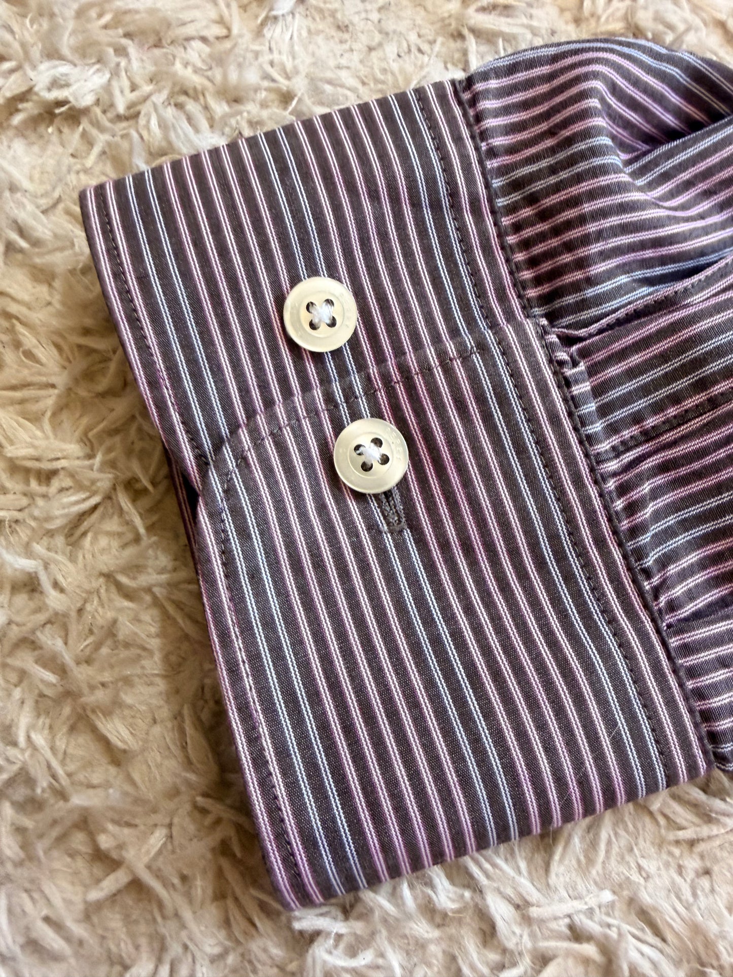 Chemise Perry Ellis Rayures Verticales Bordeaux/Chocolat/Blanc 100% Coton – Homme – Taille L