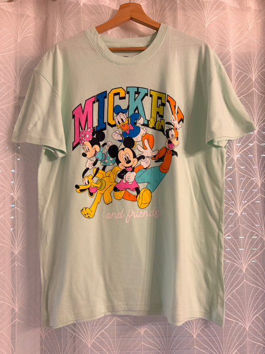 T-shirt Disney Mickey & Friends Vert Menthe Pastel Rétro Pop – Taille L | Seconde Main