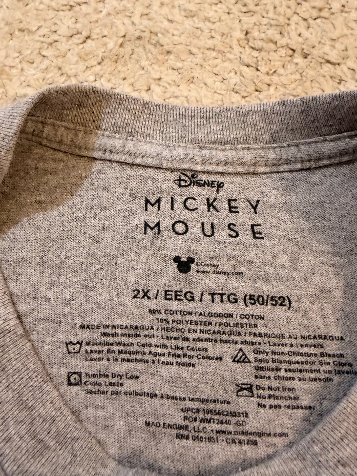 T-shirt Disney Mickey Mouse Vintage Rétro Gris Clair Chiné Coton/Polyester – Taille 2XL | Seconde Main