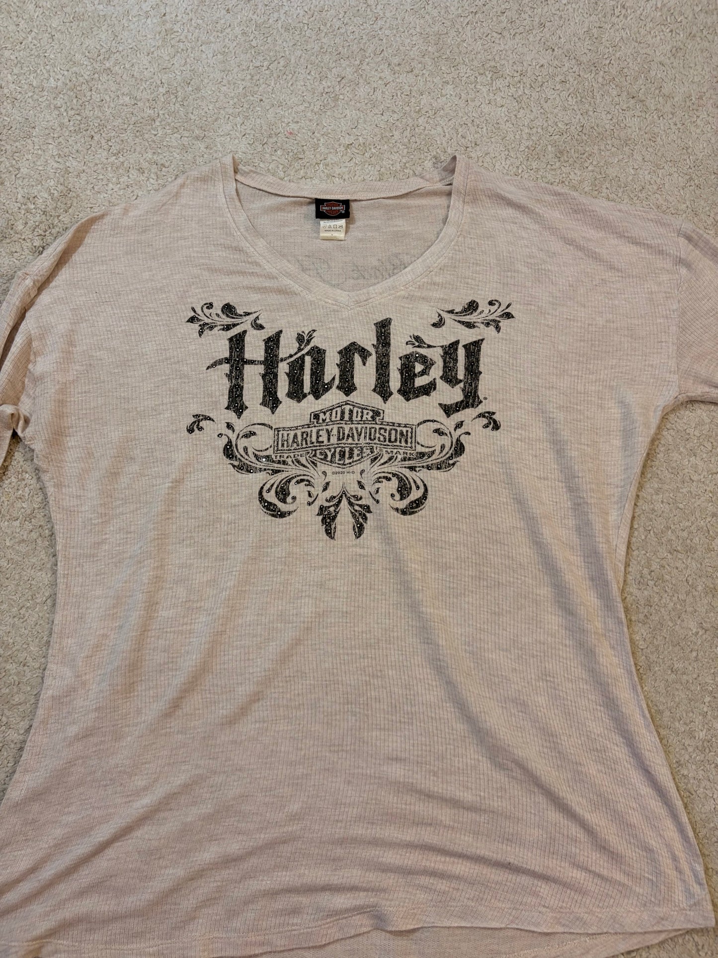 Haut Harley-Davidson Maille Gaufrette Beige Manches Longues – Femme – Taille L