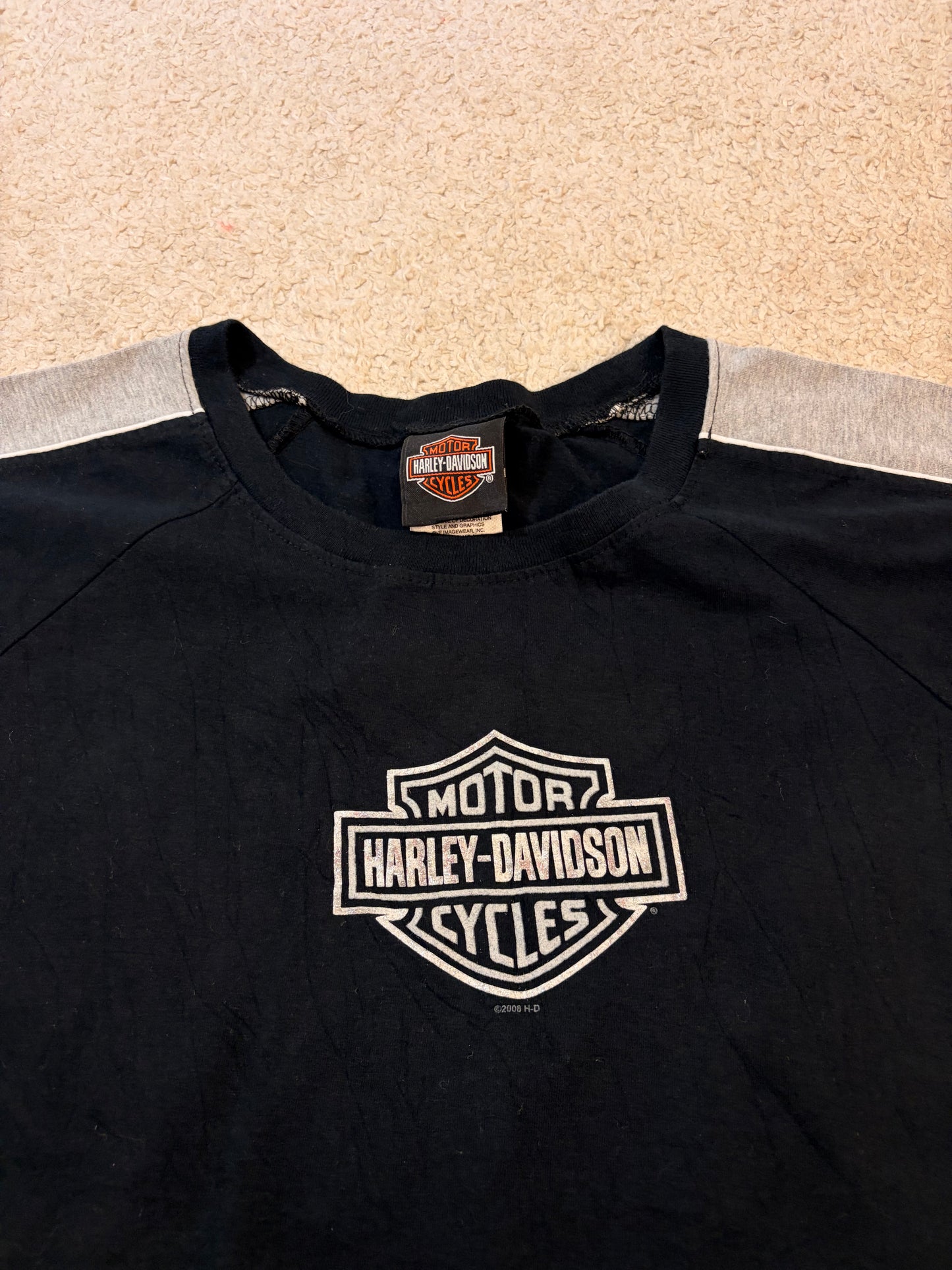 T-shirt Harley-Davidson Style Raglan Noir/Gris Logo Bar & Shield – Femme – Taille L
