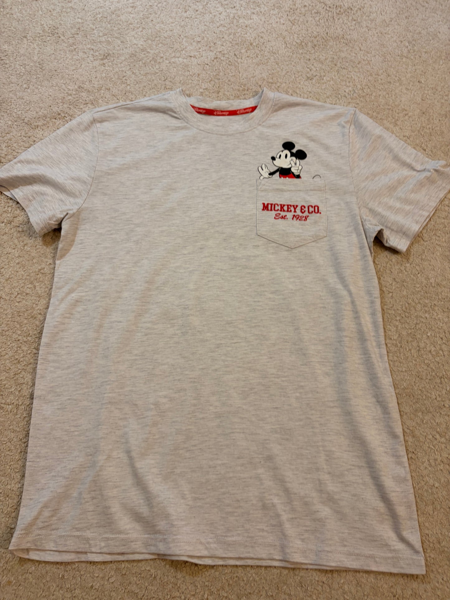 T-shirt à Poche Disney Mickey & Co. Gris Clair Chiné – Taille S | Seconde Main