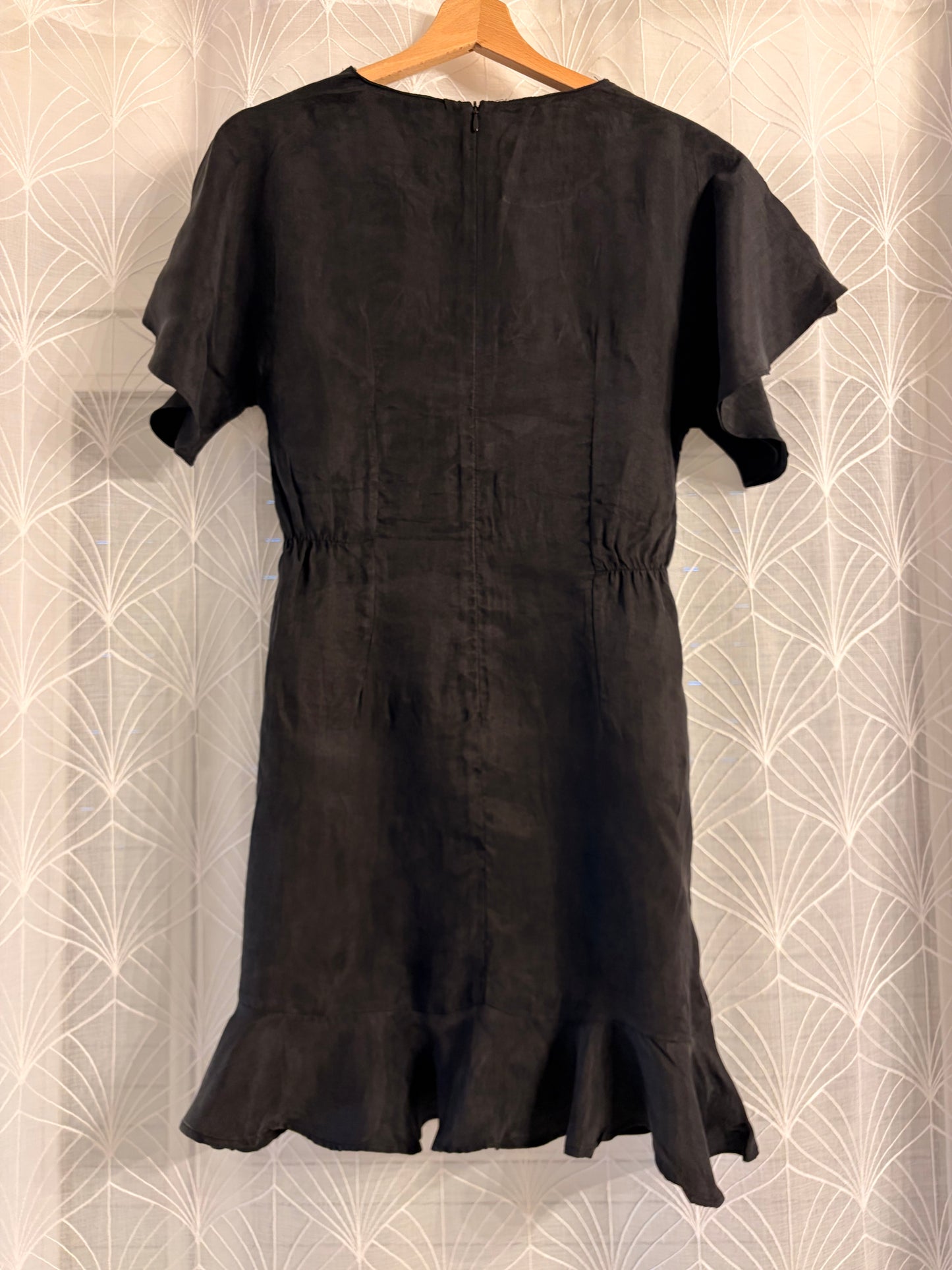 Robe Courte Zara Noire Lyocell Manches Volantées – Femme – Taille S