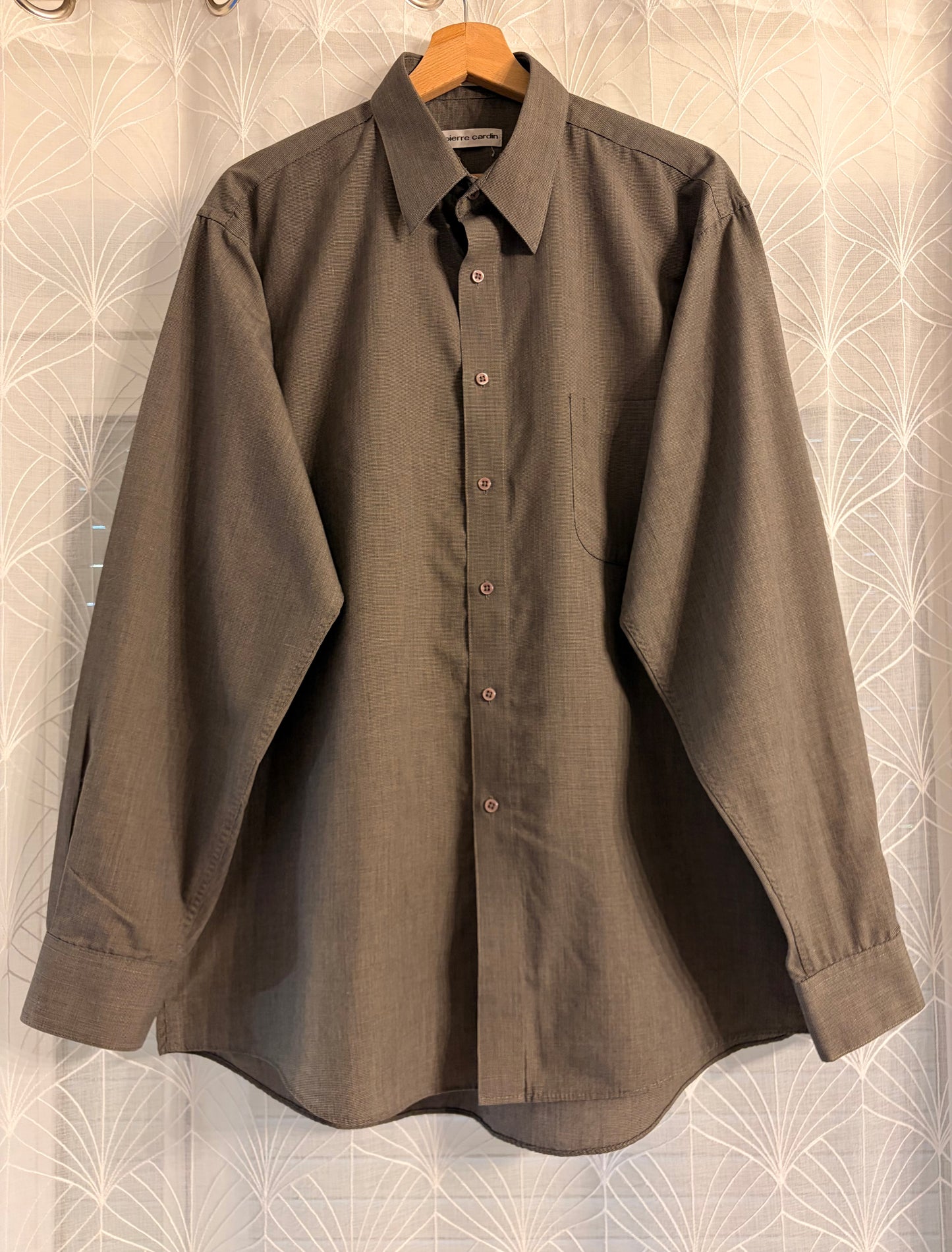 Chemise Pierre Cardin Marron Taupe Chiné Manches Longues – Homme – Taille 16/16½ (XL)