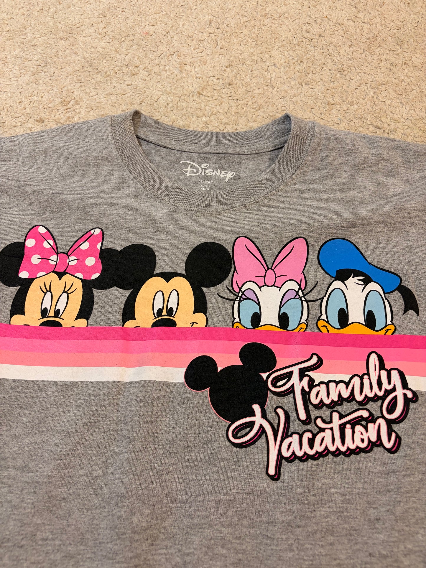T-shirt Disney Family Vacation Gris Chiné Mickey Minnie Donald Daisy – Mixte – Taille S