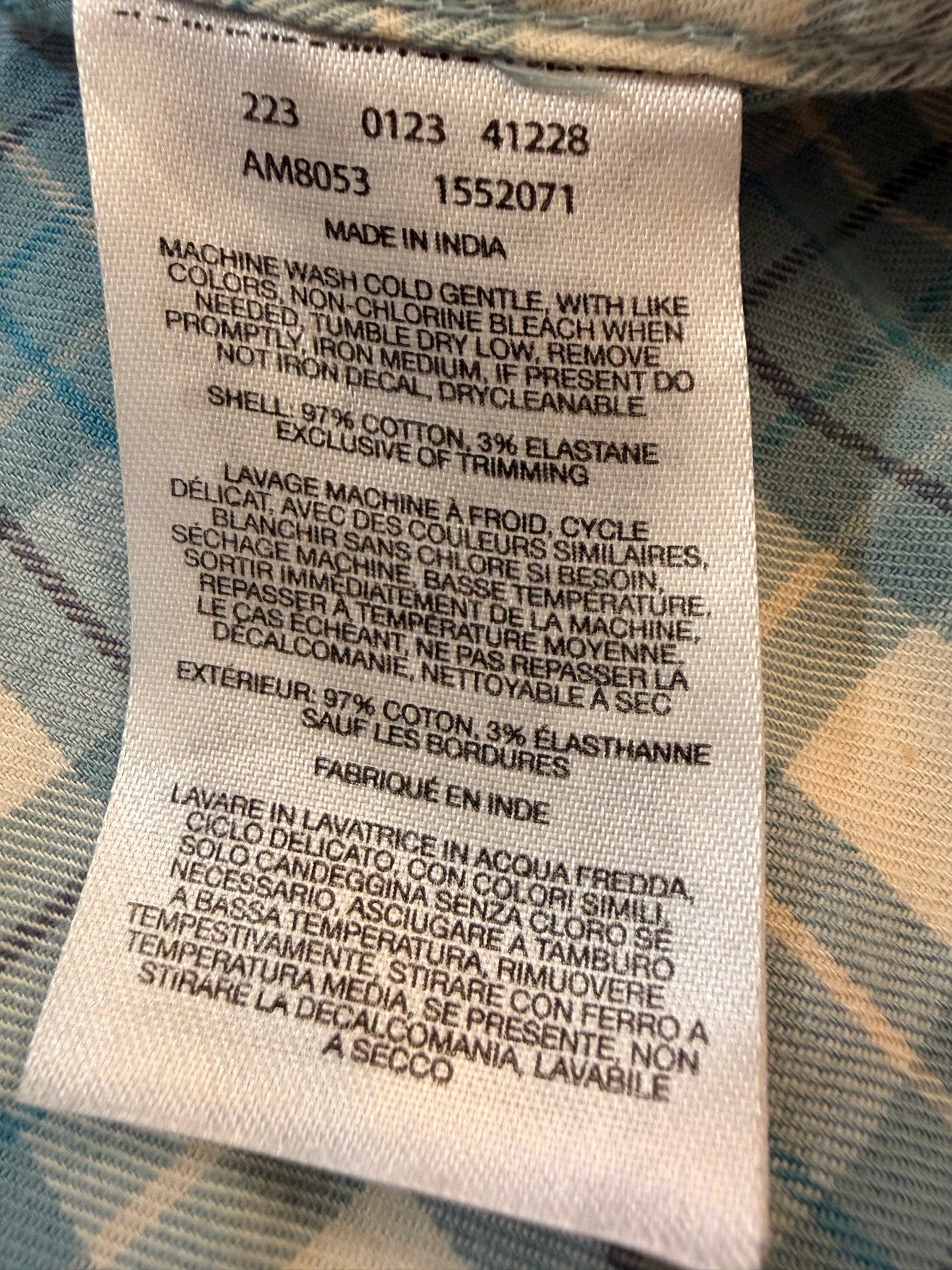 Chemise Columbia Vapor Ridge III Plaid AM8053 Carreaux Bleu Ciel/Blanc/Beige 97% Coton Stretch Poche Brodée – Homme – Taille L