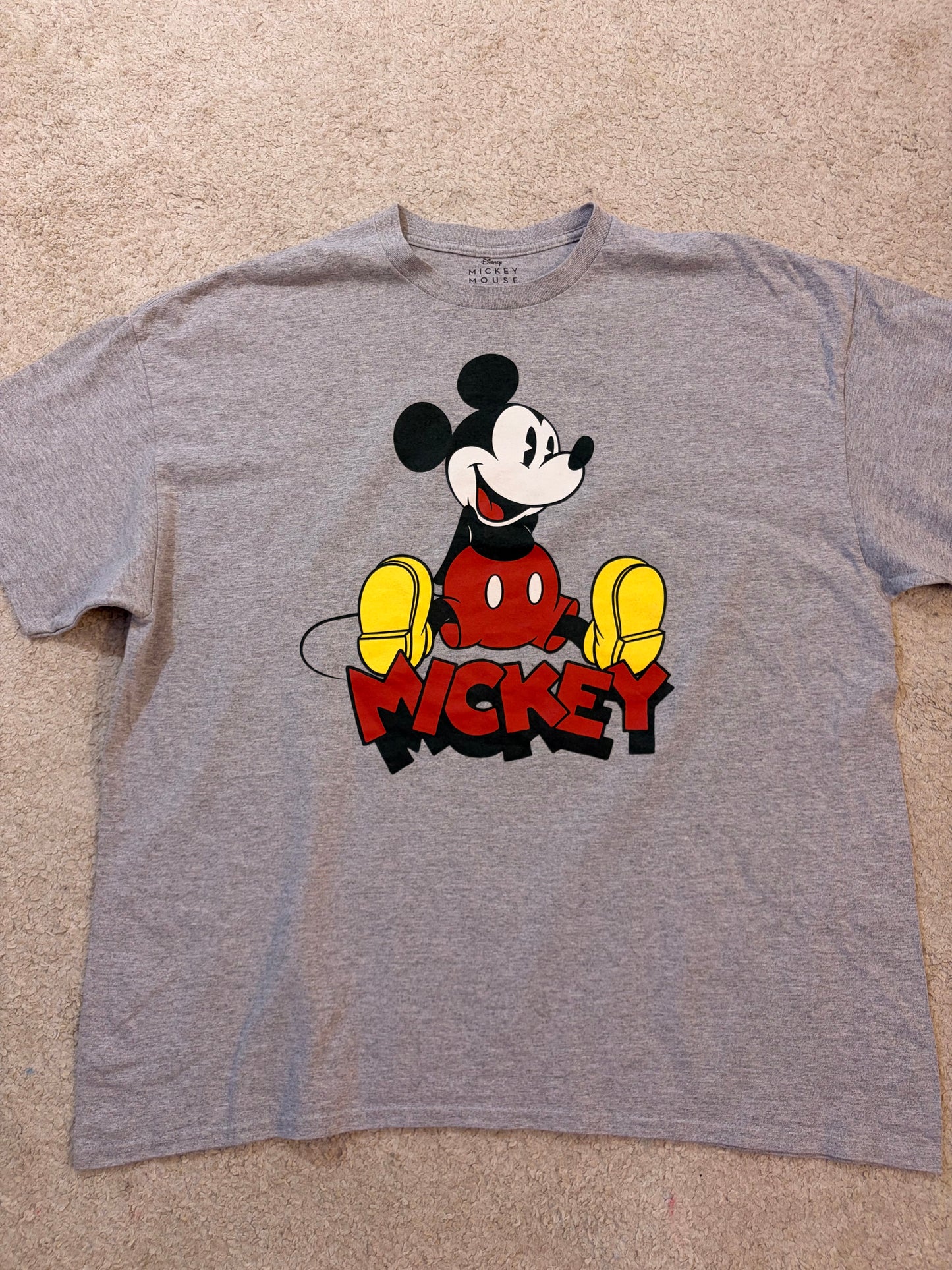 T-shirt Disney Mickey Mouse Vintage Rétro Gris Clair Chiné Coton/Polyester – Taille 2XL | Seconde Main