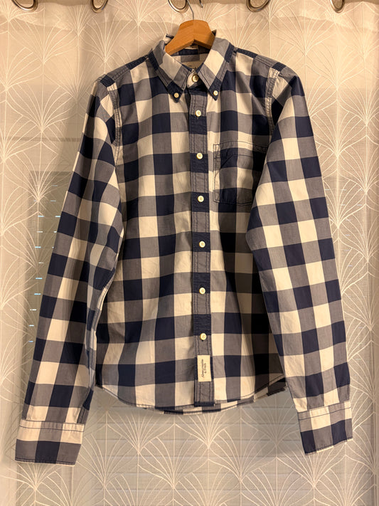 Chemise Abercrombie & Fitch Carreaux Bleu Marine/Blanc Muscle Fit Button-Down – Homme – Taille M