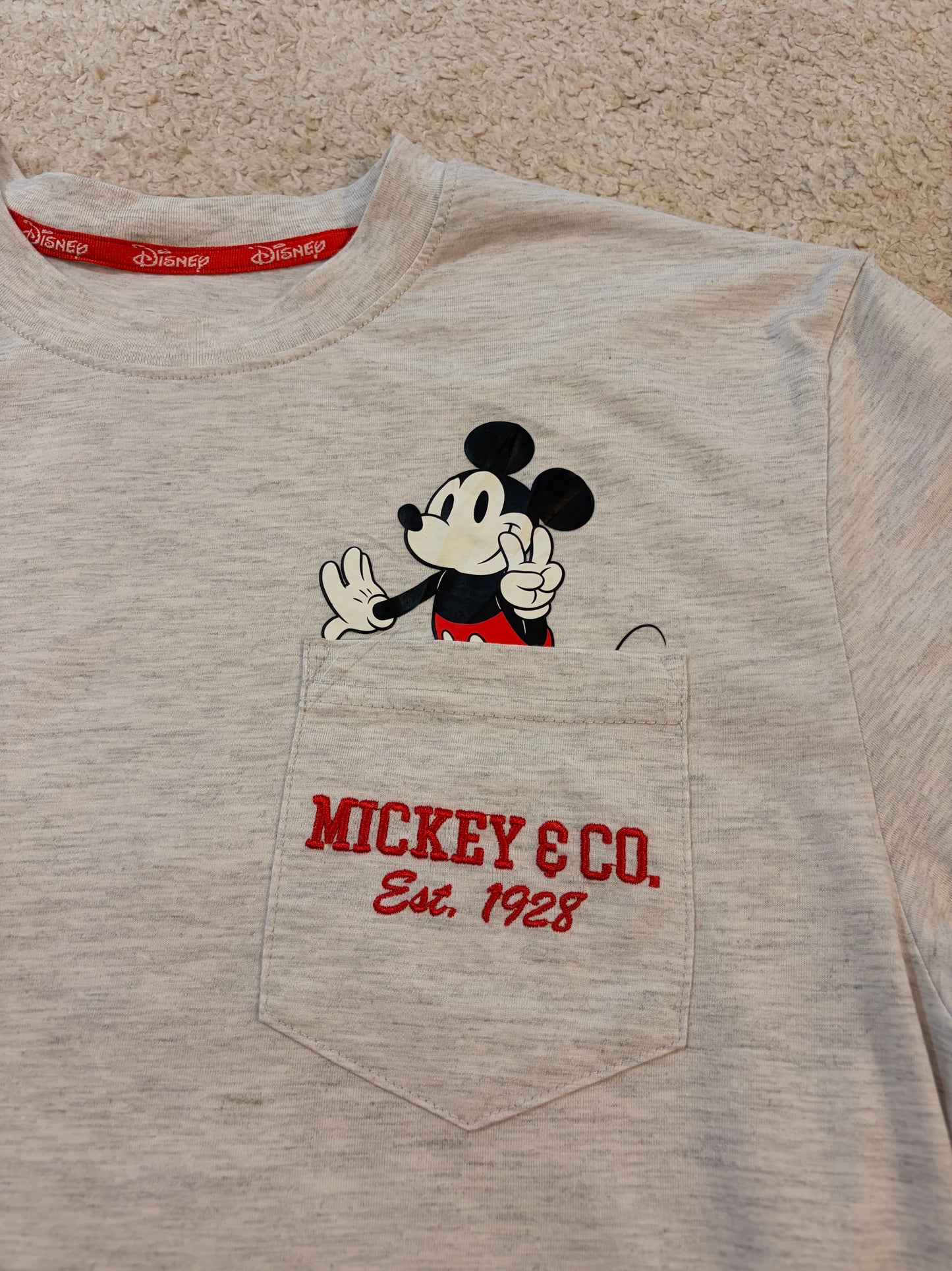 T-shirt à Poche Disney Mickey & Co. Gris Clair Chiné – Taille S | Seconde Main