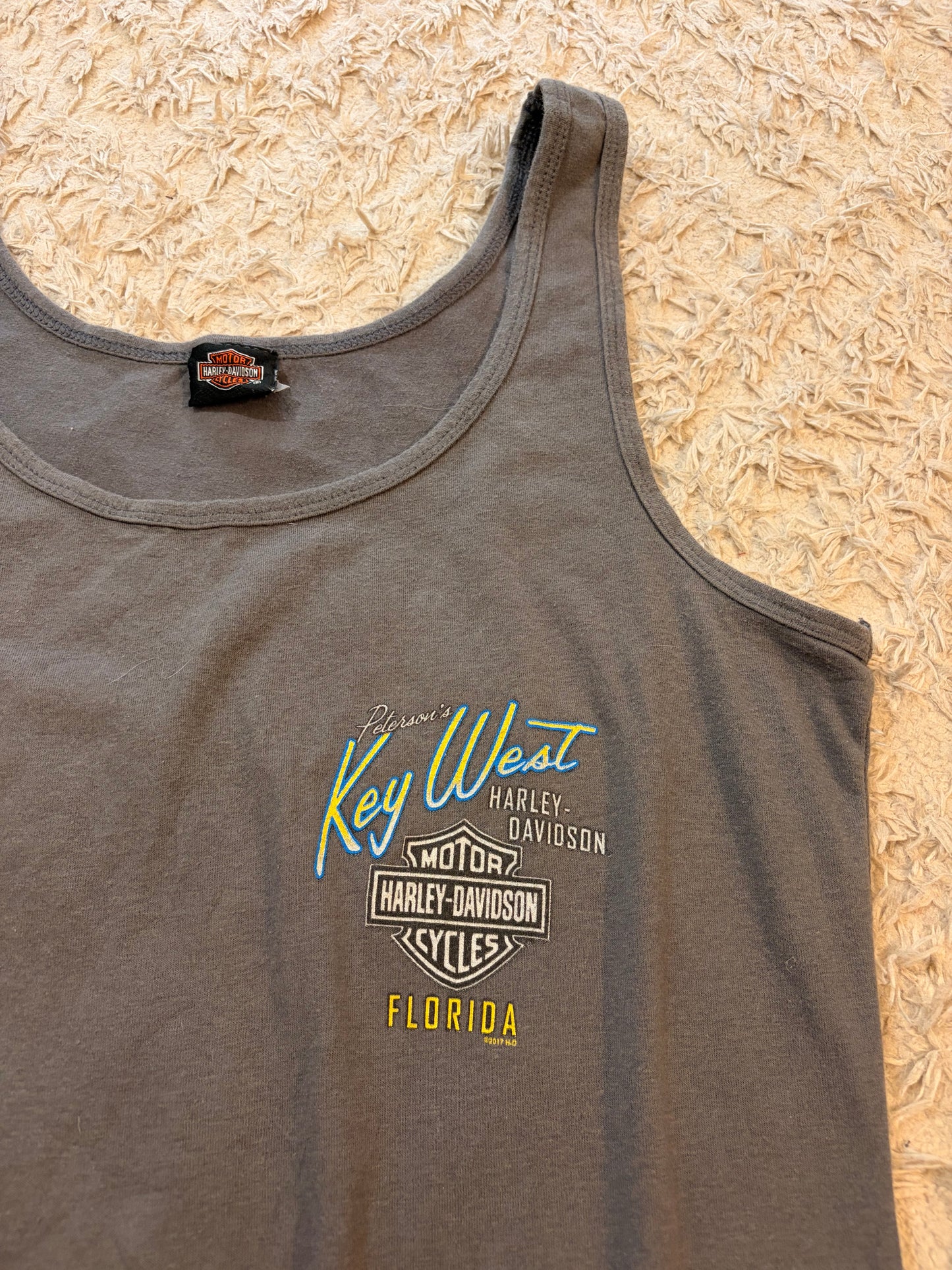 Débardeur Harley-Davidson Peterson's Key West Florida Gris Taupe Tortue Marine Multicolore Bleu Lagon/Jaune/Orange 57% Coton Stretch – Femme – Taille L/XL