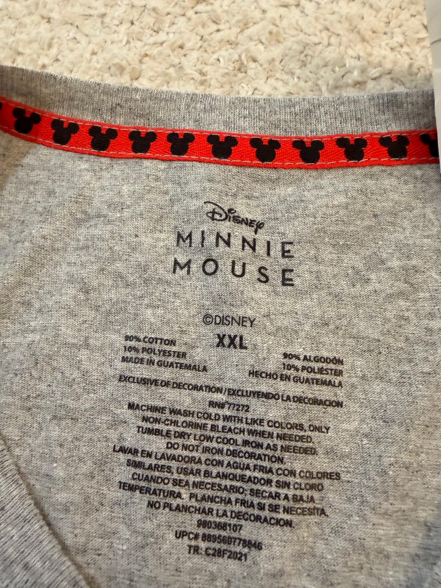 T-shirt Disney Minnie Mouse Gris Chiné Femme – Taille XXL | Neuf avec étiquette