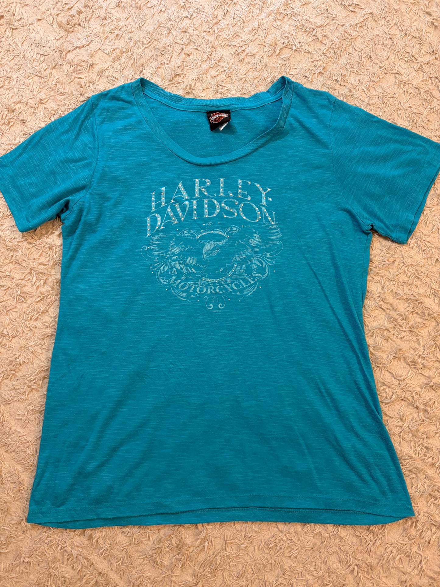 T-shirt Harley-Davidson Nashville Music City Strass Aigle Bleu Turquoise Fluide – Femme – Taille XL