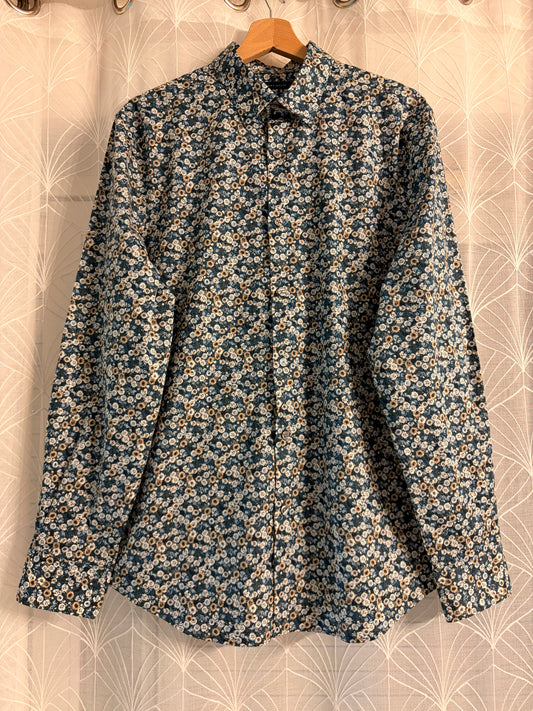Chemise Perry Ellis Stretch Fleurie Liberty Bleu Marine/Jaune Coton/Élasthanne – Homme – Taille M