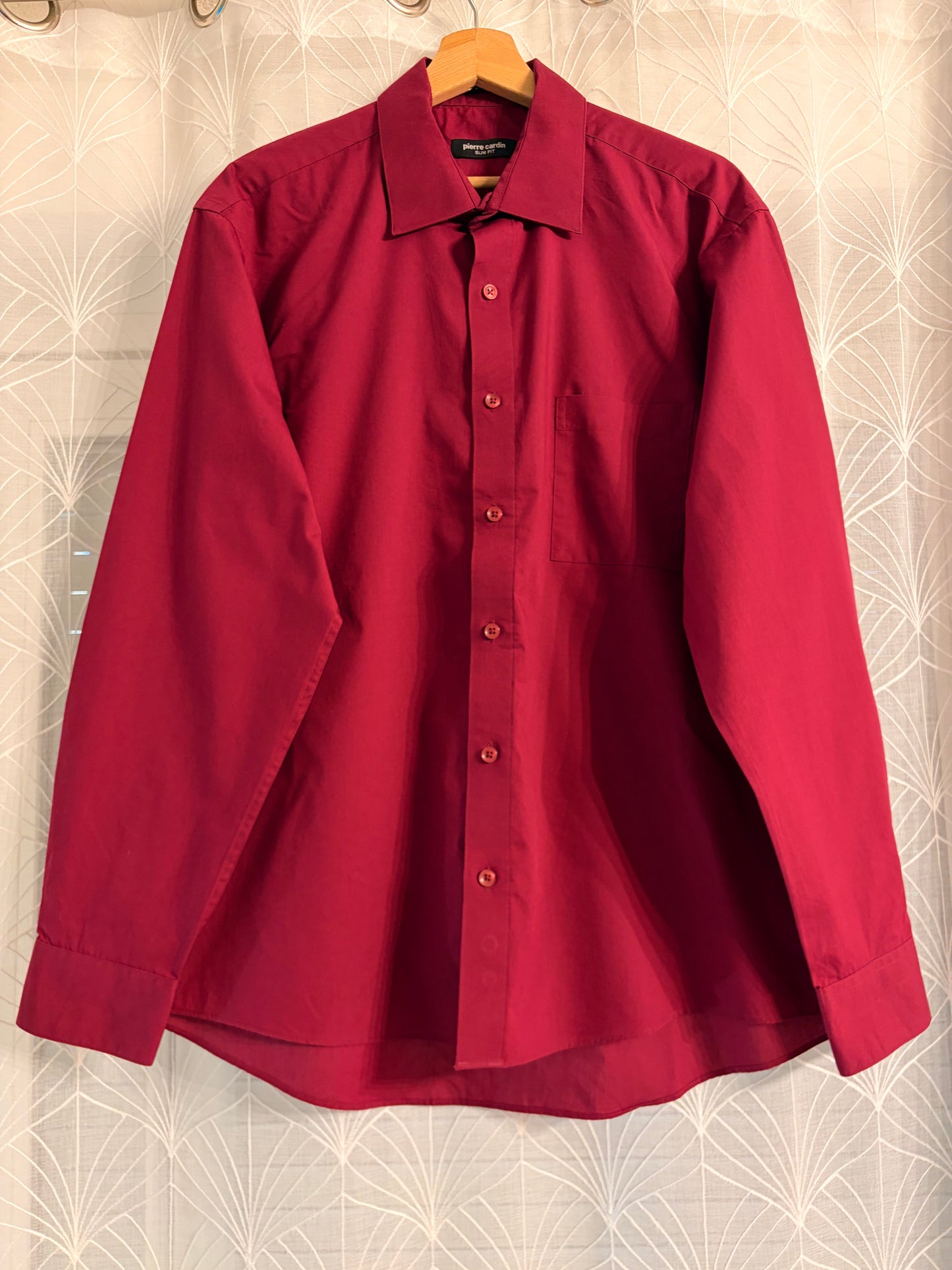 Chemise Pierre Cardin Slim Fit Rouge Bordeaux Manches Longues – Homme – Taille L
