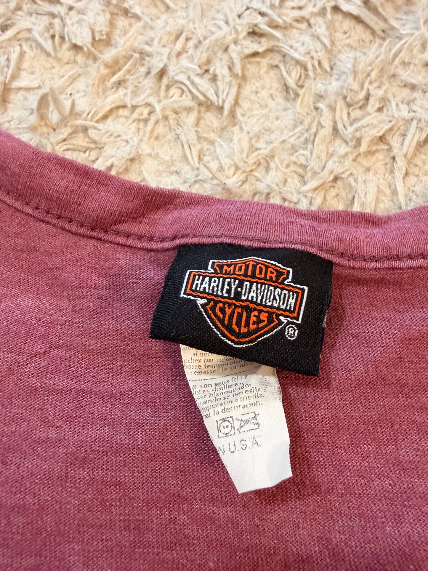 T-shirt Harley-Davidson Live Love Ride Rose Chiné Cold Shoulder Strass Dorés Dos Asheville NC 50% Polyester – Femme – Taille S