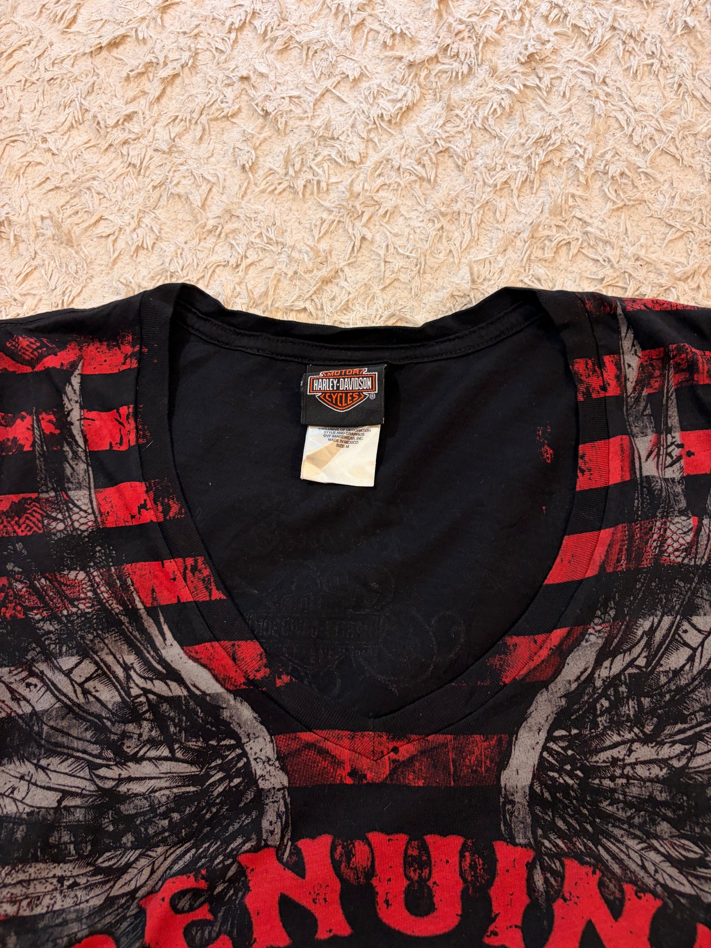 T-shirt Harley-Davidson Rimouski Québec Grunge Corset Col V 100% Coton – Femme – Taille M