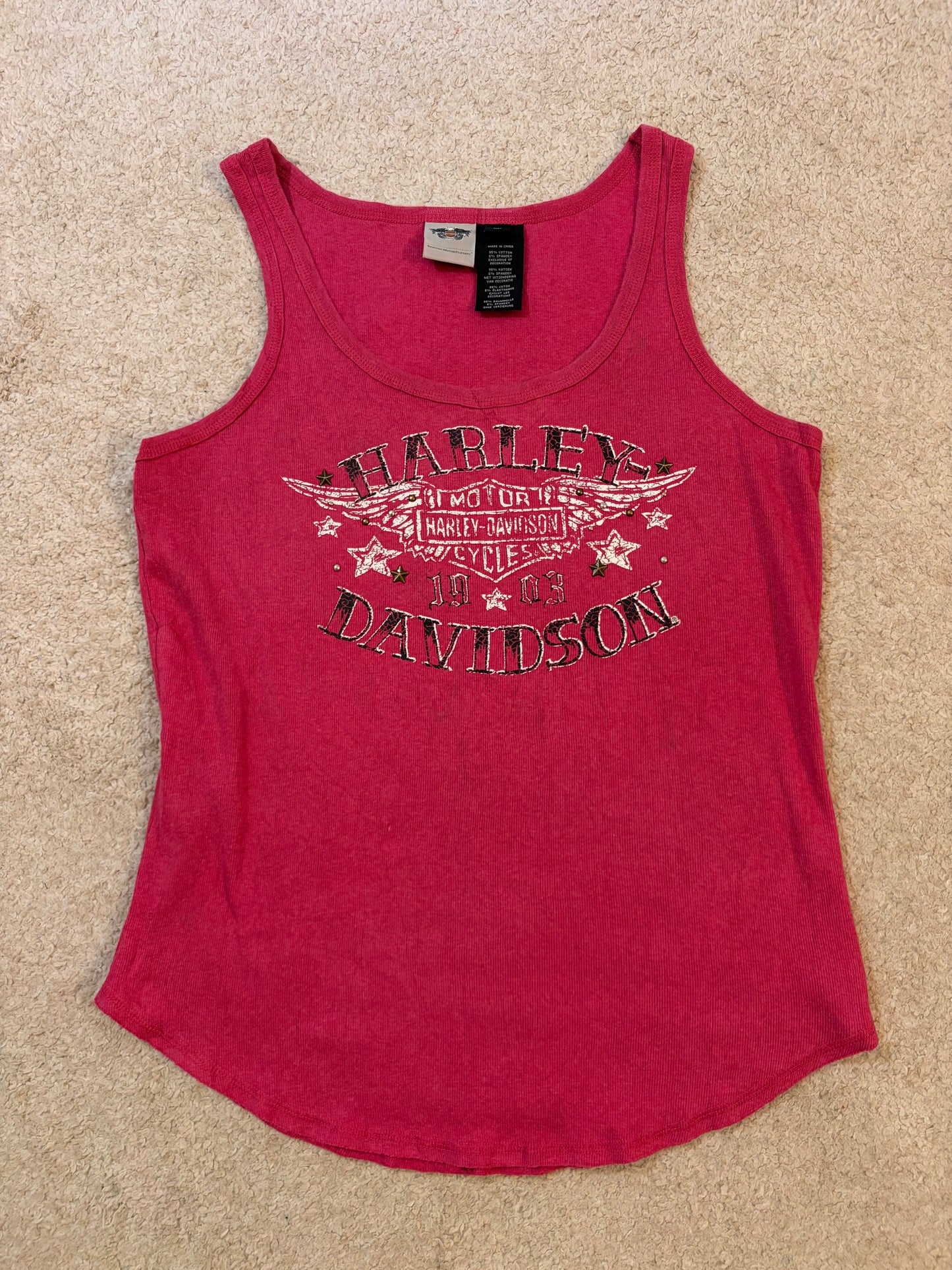 Débardeur Harley-Davidson 1903 Fuchsia Maille Côtelée Strass Brodé – Femme – Taille XL (1W)
