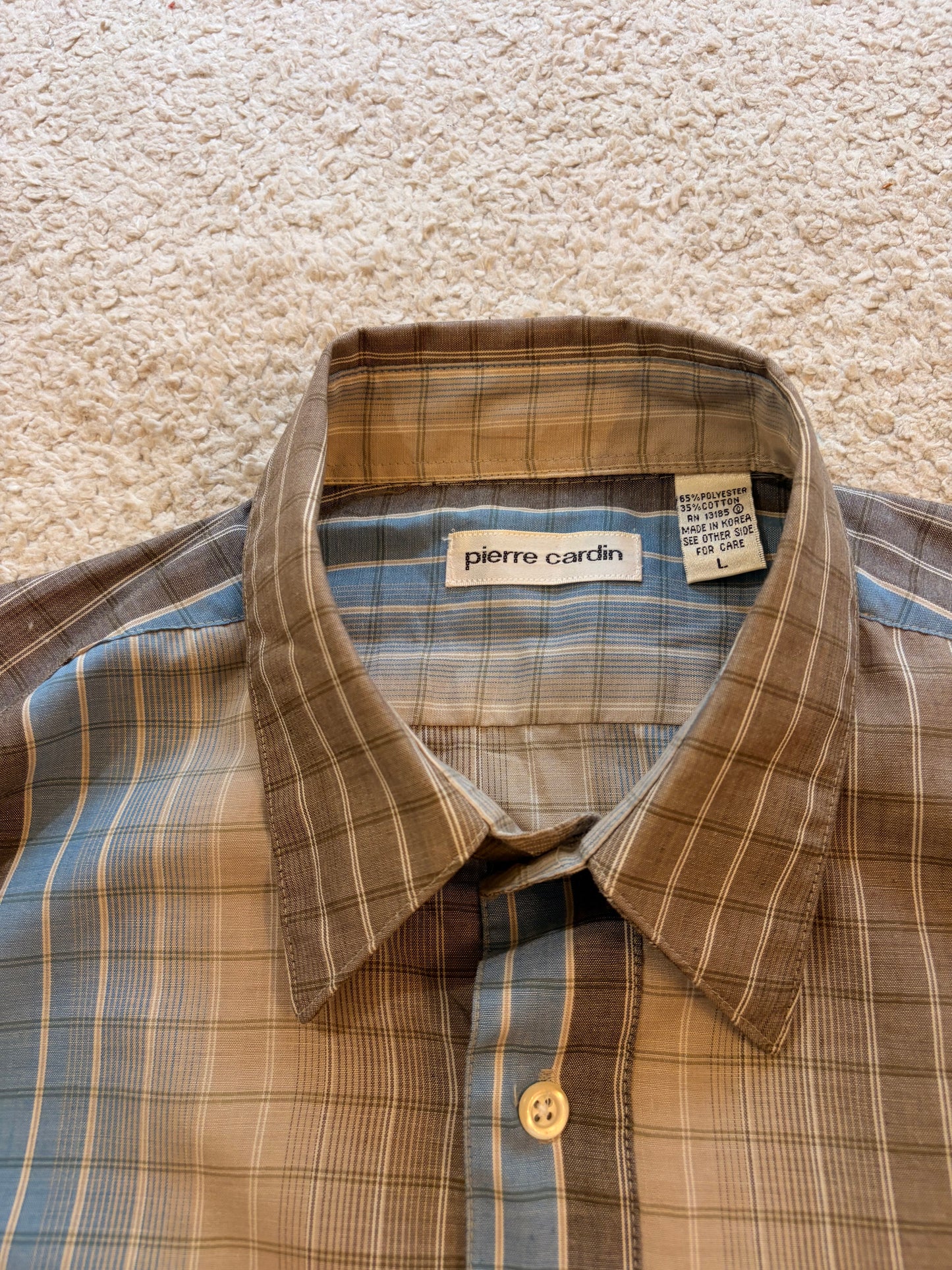 Chemise Pierre Cardin Manches Courtes Carreaux & Rayures Bleu / Brun – Taille L