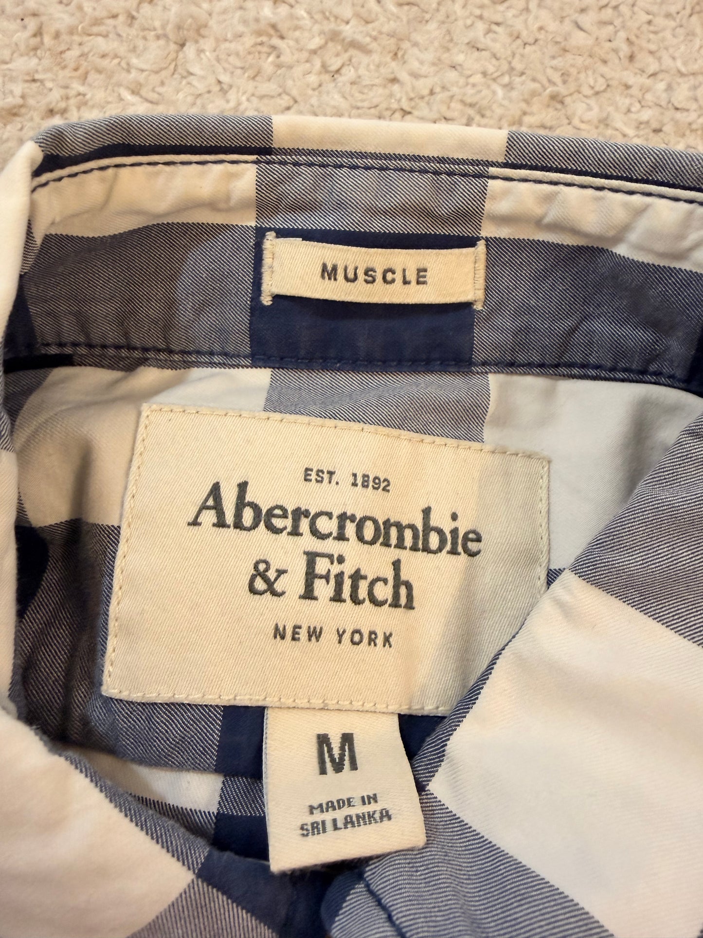 Chemise Abercrombie & Fitch Carreaux Bleu Marine/Blanc Muscle Fit Button-Down – Homme – Taille M