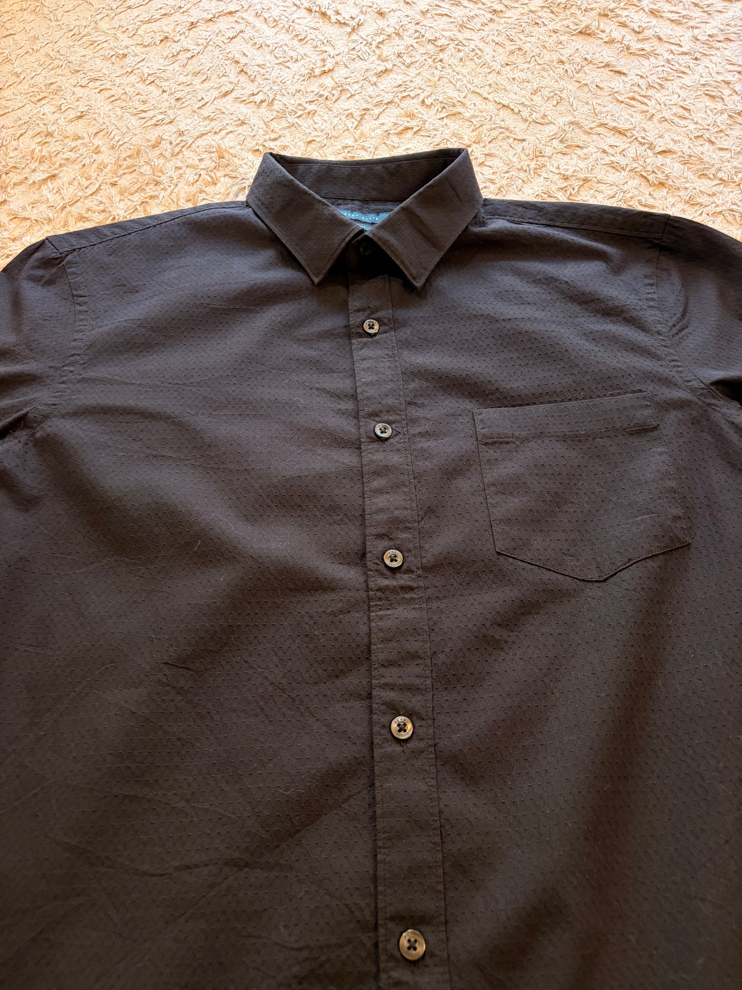 Chemise Perry Ellis Slim Fit Noire Manches Courtes Tissu Texturé Micro-Motifs – Homme – Taille XL