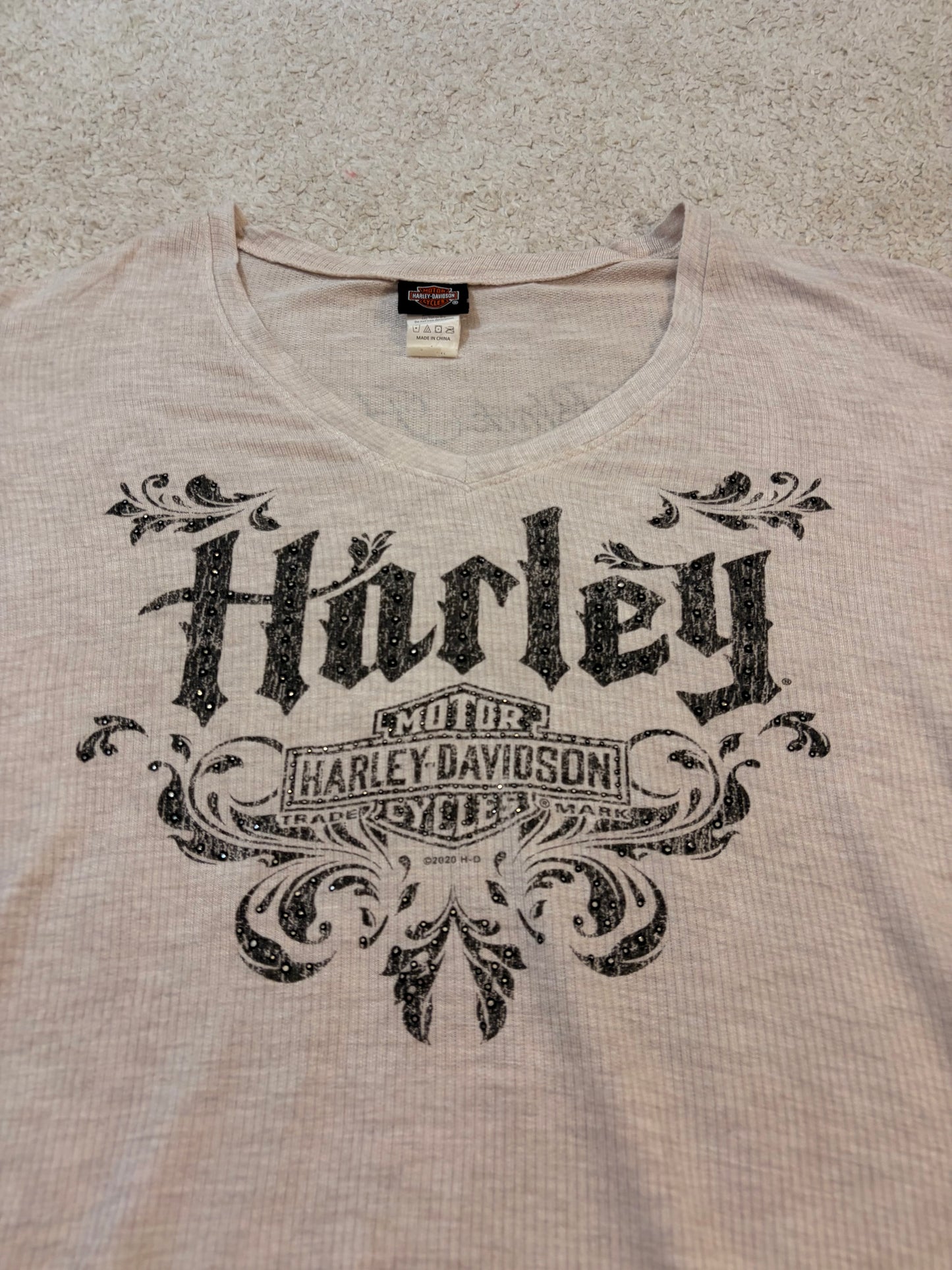Haut Harley-Davidson Maille Gaufrette Beige Manches Longues – Femme – Taille L