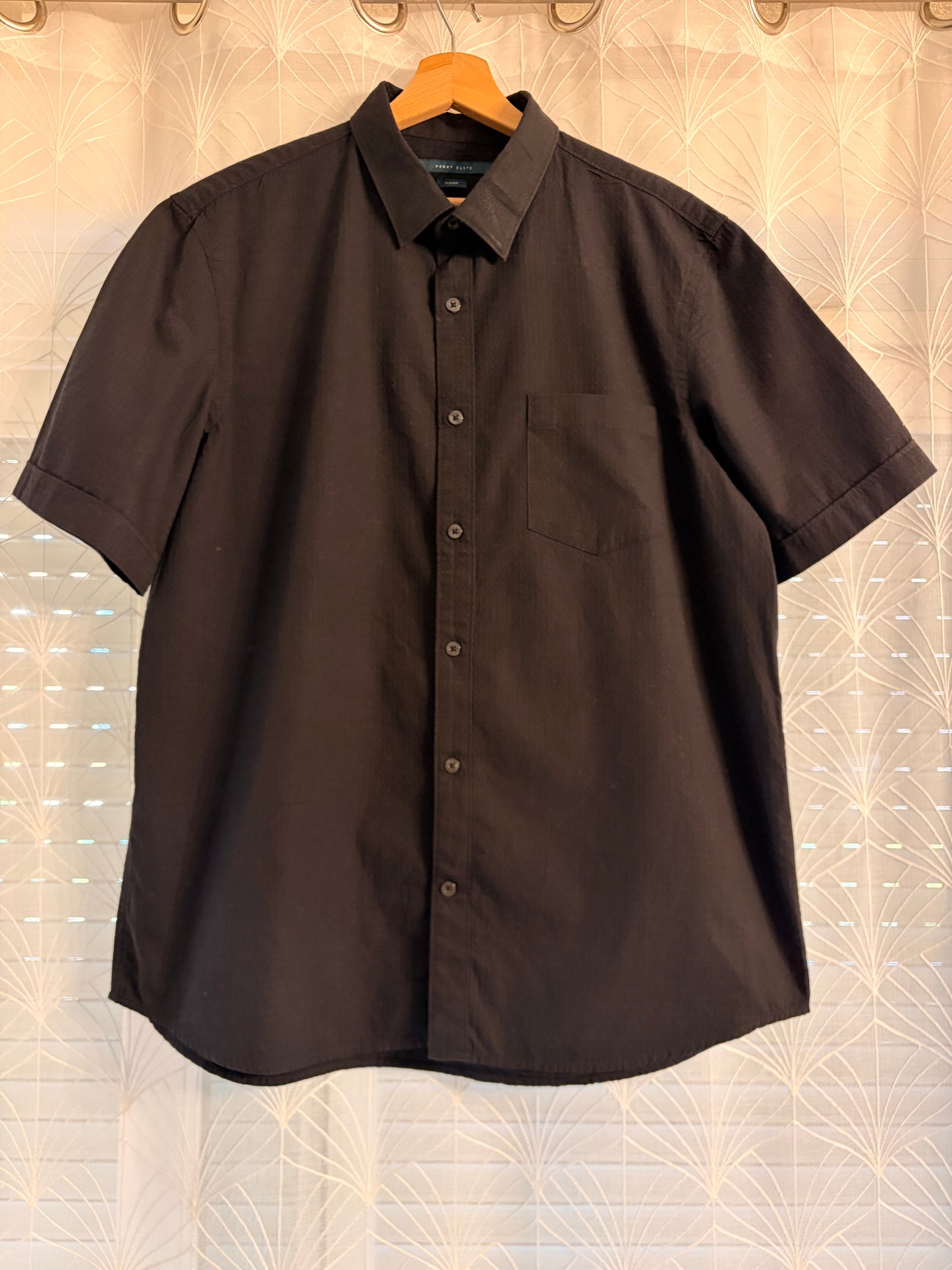 Chemise Perry Ellis Slim Fit Noire Manches Courtes Tissu Texturé Micro-Motifs – Homme – Taille XL