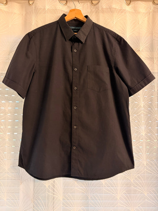 Chemise Perry Ellis Slim Fit Noire Manches Courtes Tissu Texturé Micro-Motifs – Homme – Taille XL