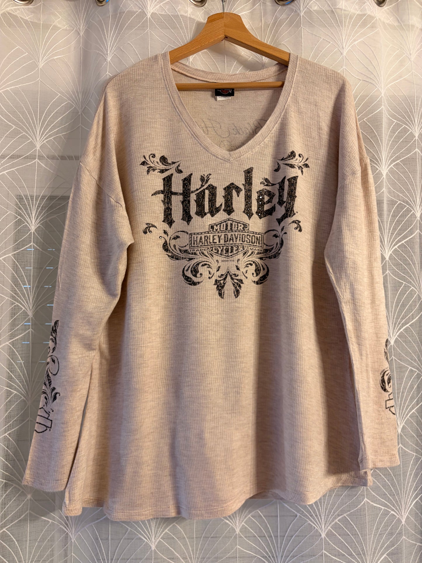 Haut Harley-Davidson Maille Gaufrette Beige Manches Longues – Femme – Taille L