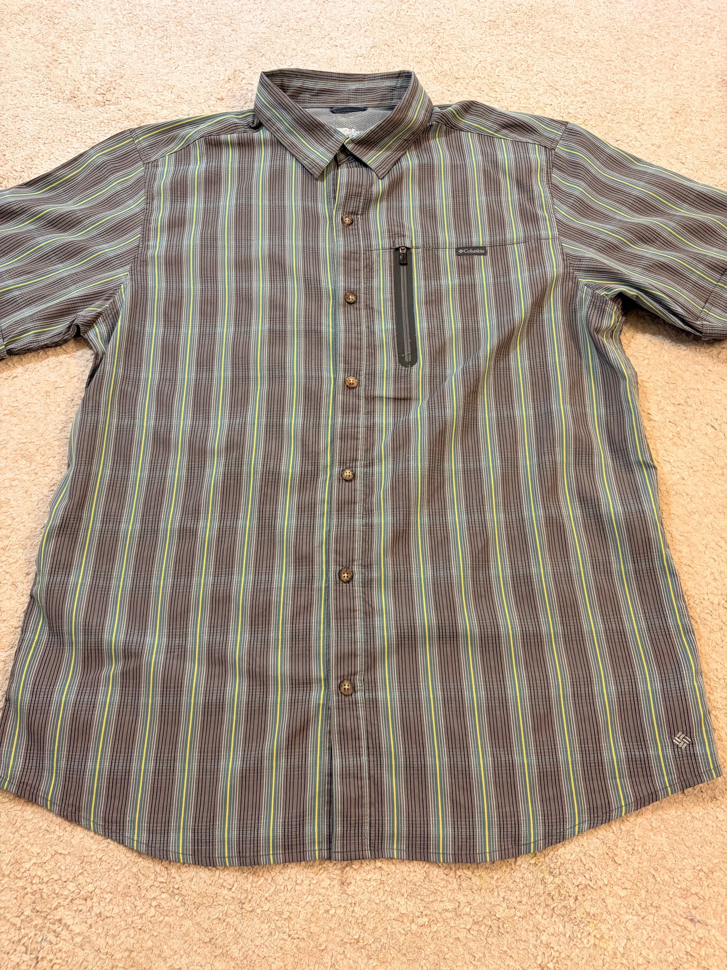 Chemise Technique Columbia Randonnée Grise Rayures Poche Zippée – Homme – Taille XL