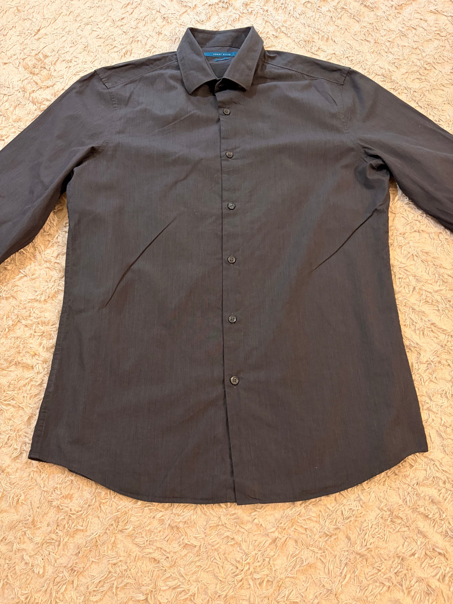 Chemise Perry Ellis Slim Fit Noire 100% Coton Manches Longues – Homme – Taille M